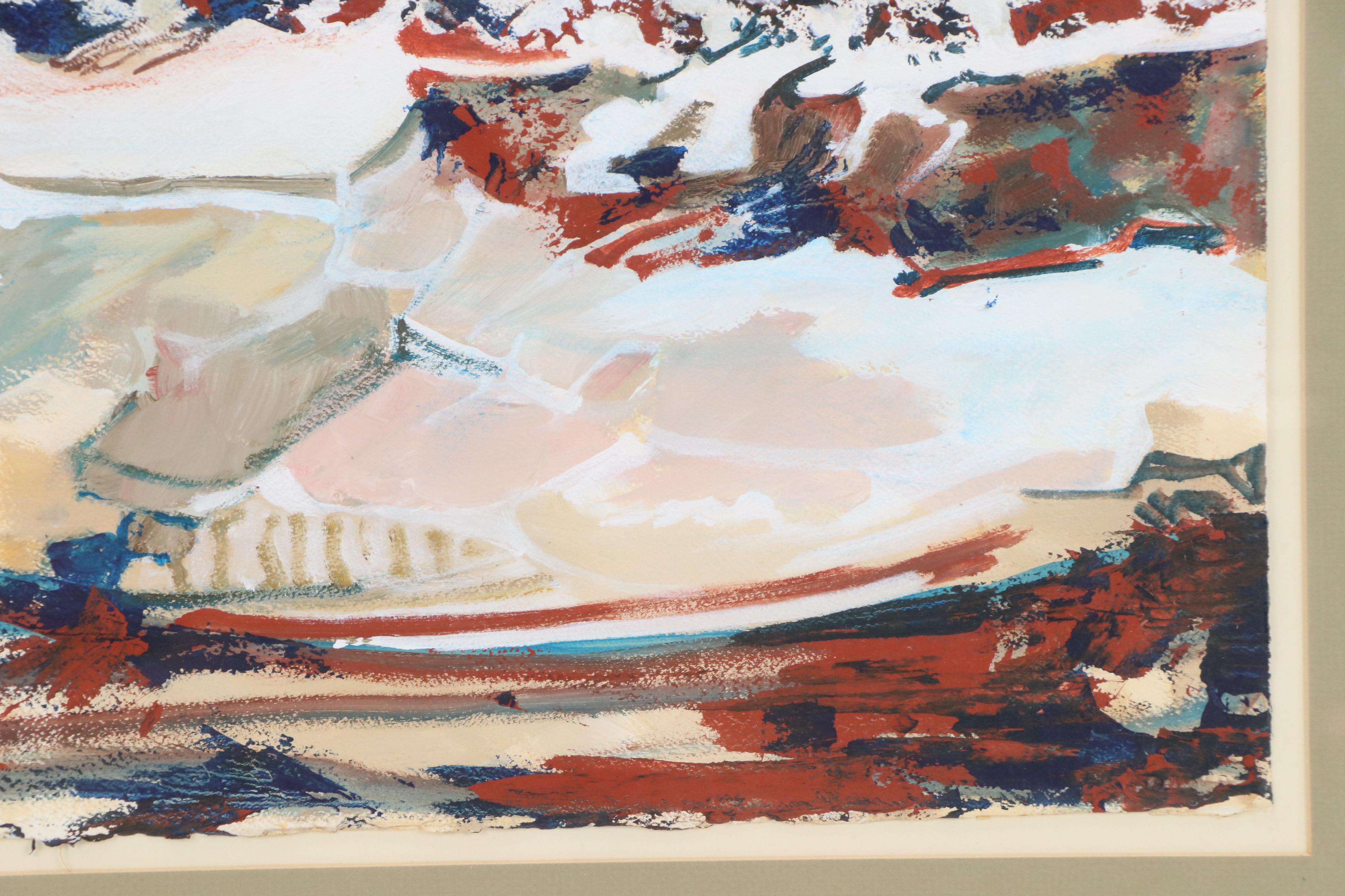 Lela Cooney Abstract Expressionist Style Gouache Painting, Mid-20th Century