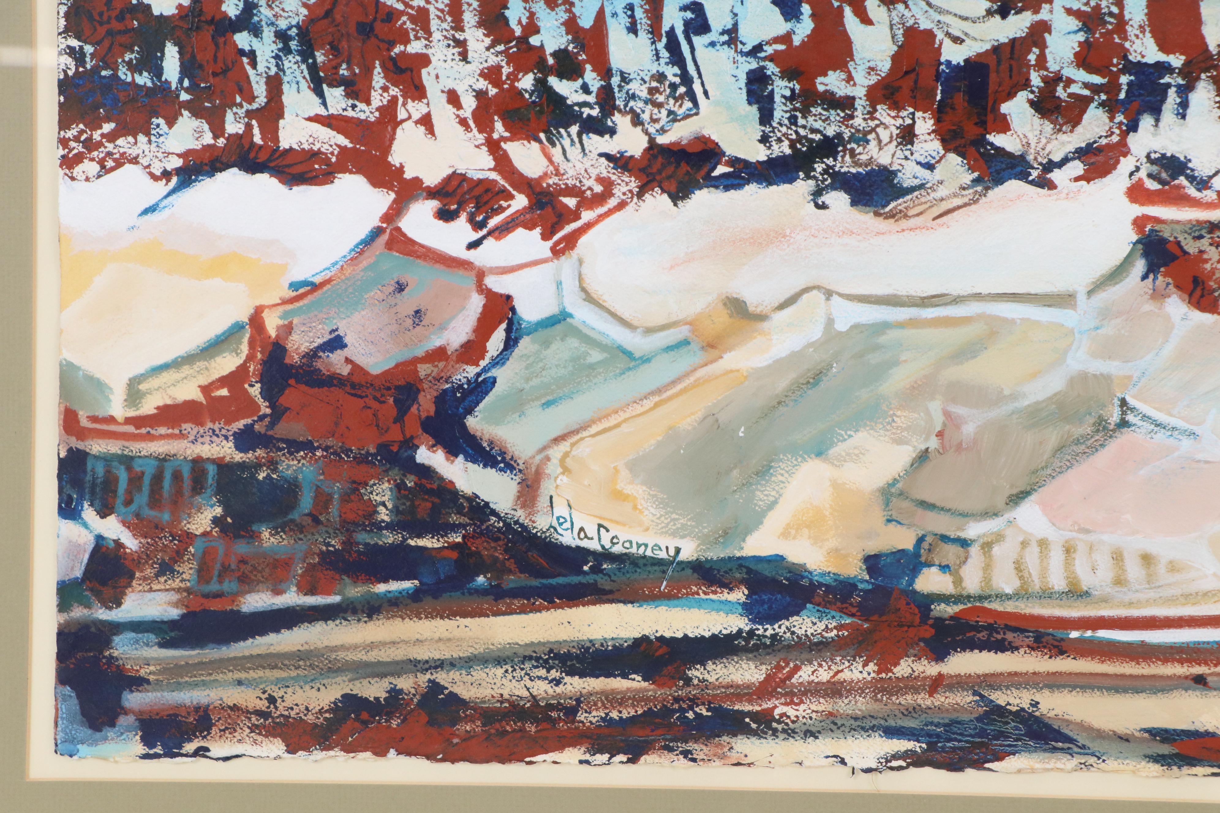 Lela Cooney Abstract Expressionist Style Gouache Painting, Mid-20th Century