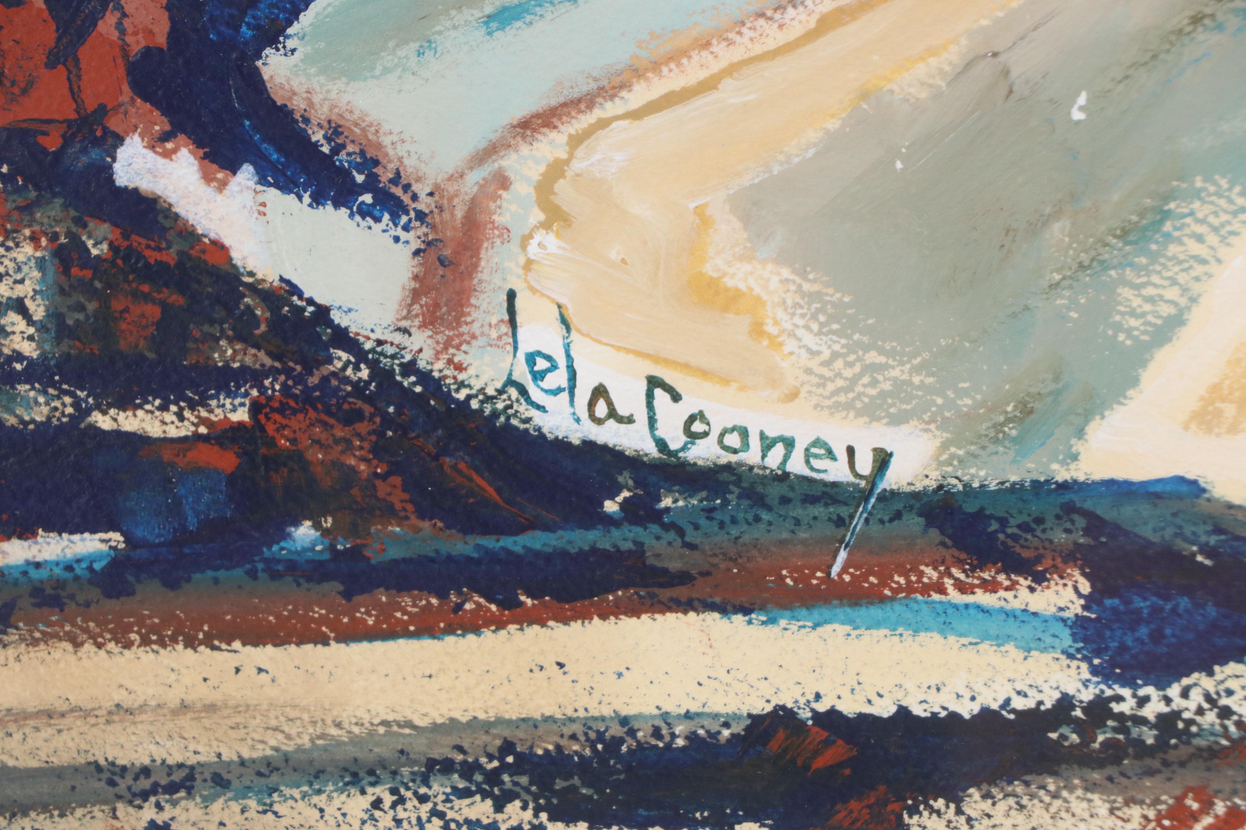 Lela Cooney Abstract Expressionist Style Gouache Painting, Mid-20th Century