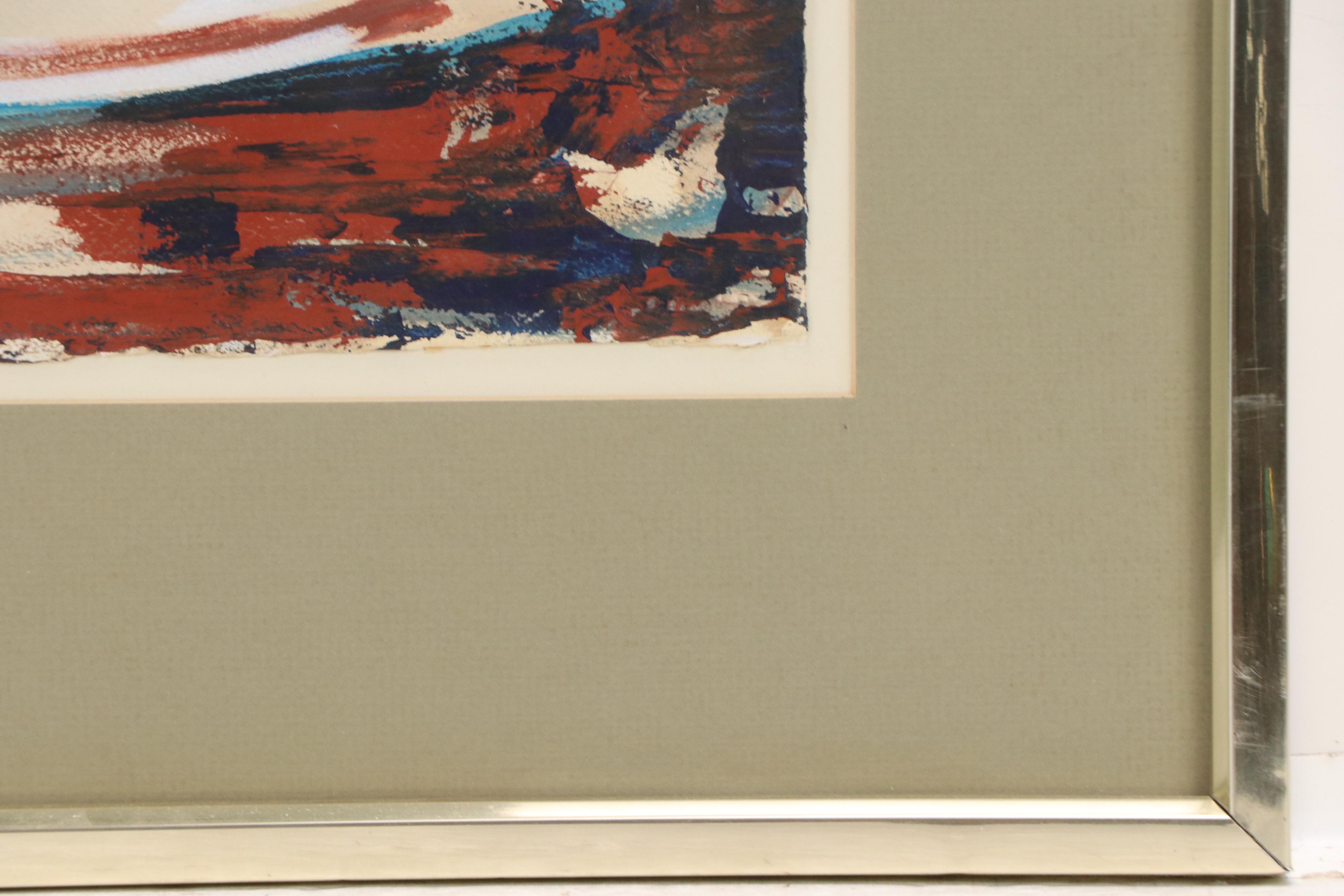 Lela Cooney Abstract Expressionist Style Gouache Painting, Mid-20th Century