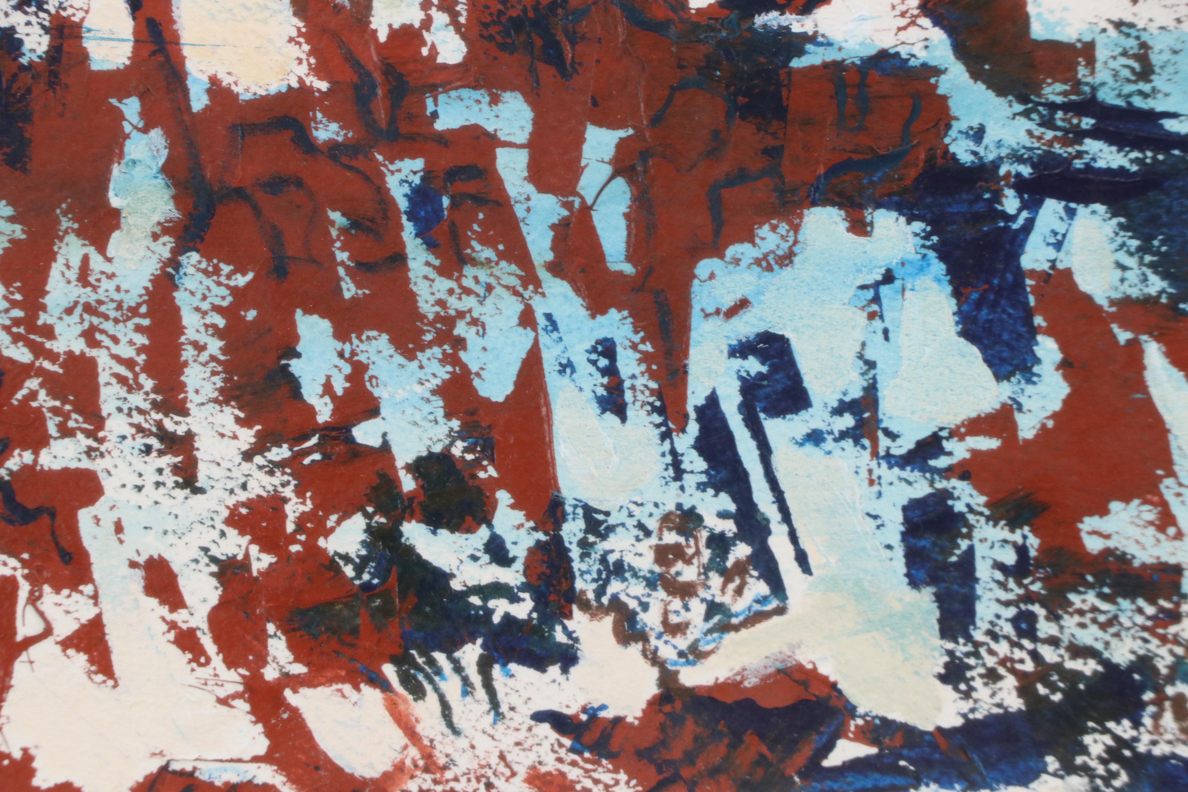 Lela Cooney Abstract Expressionist Style Gouache Painting, Mid-20th Century