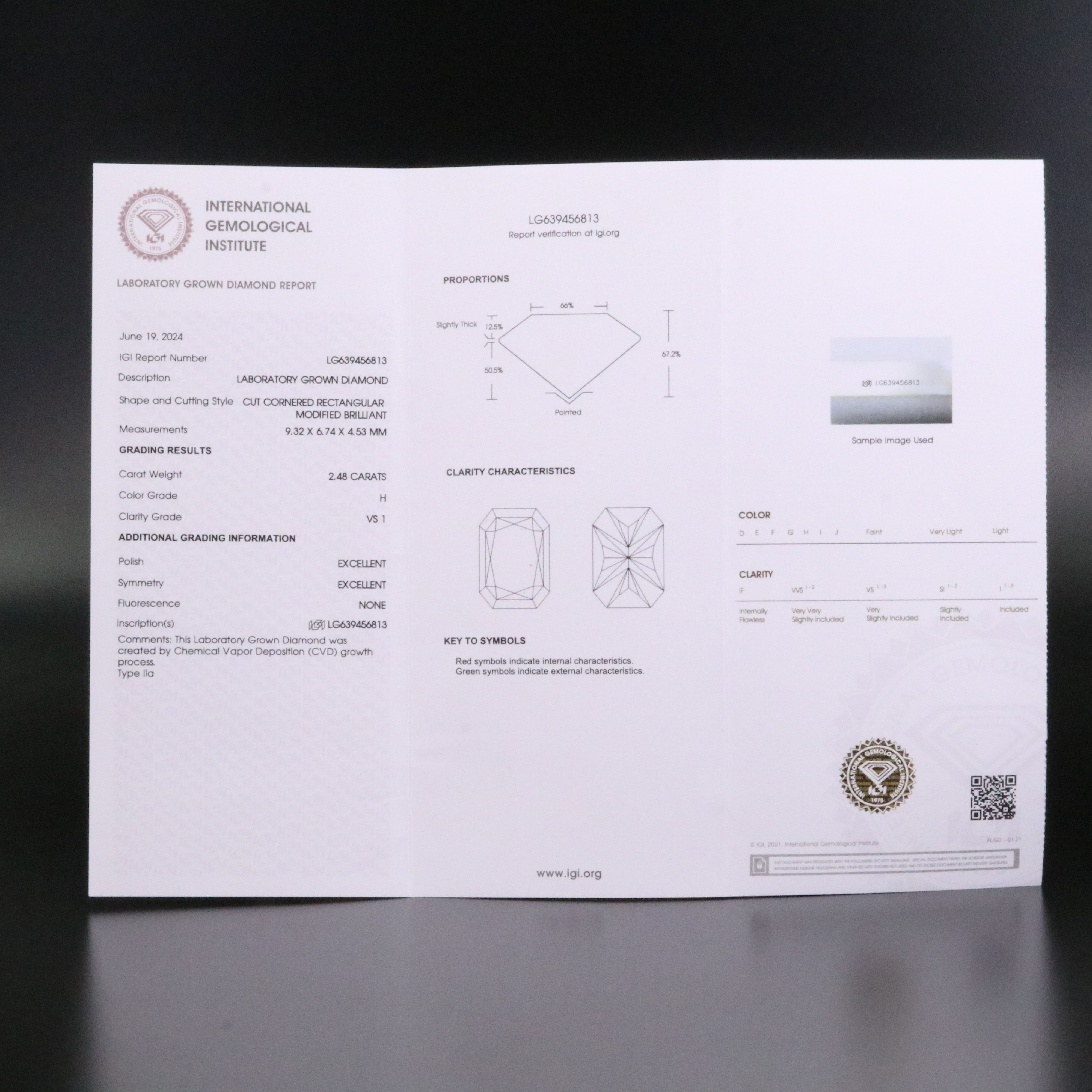 Loose 2.48 CT Lab Grown Diamond with IGI Report