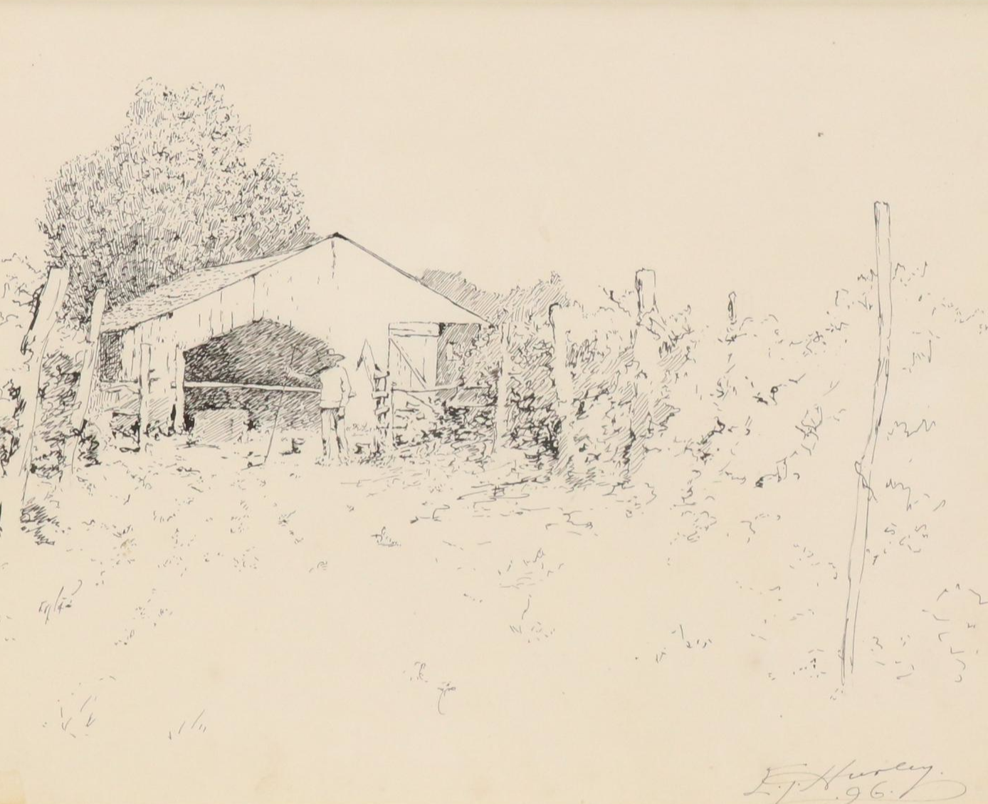 Edward Timothy Hurley Pen and Ink Landscape Drawing "Put-in-Bay," 1896