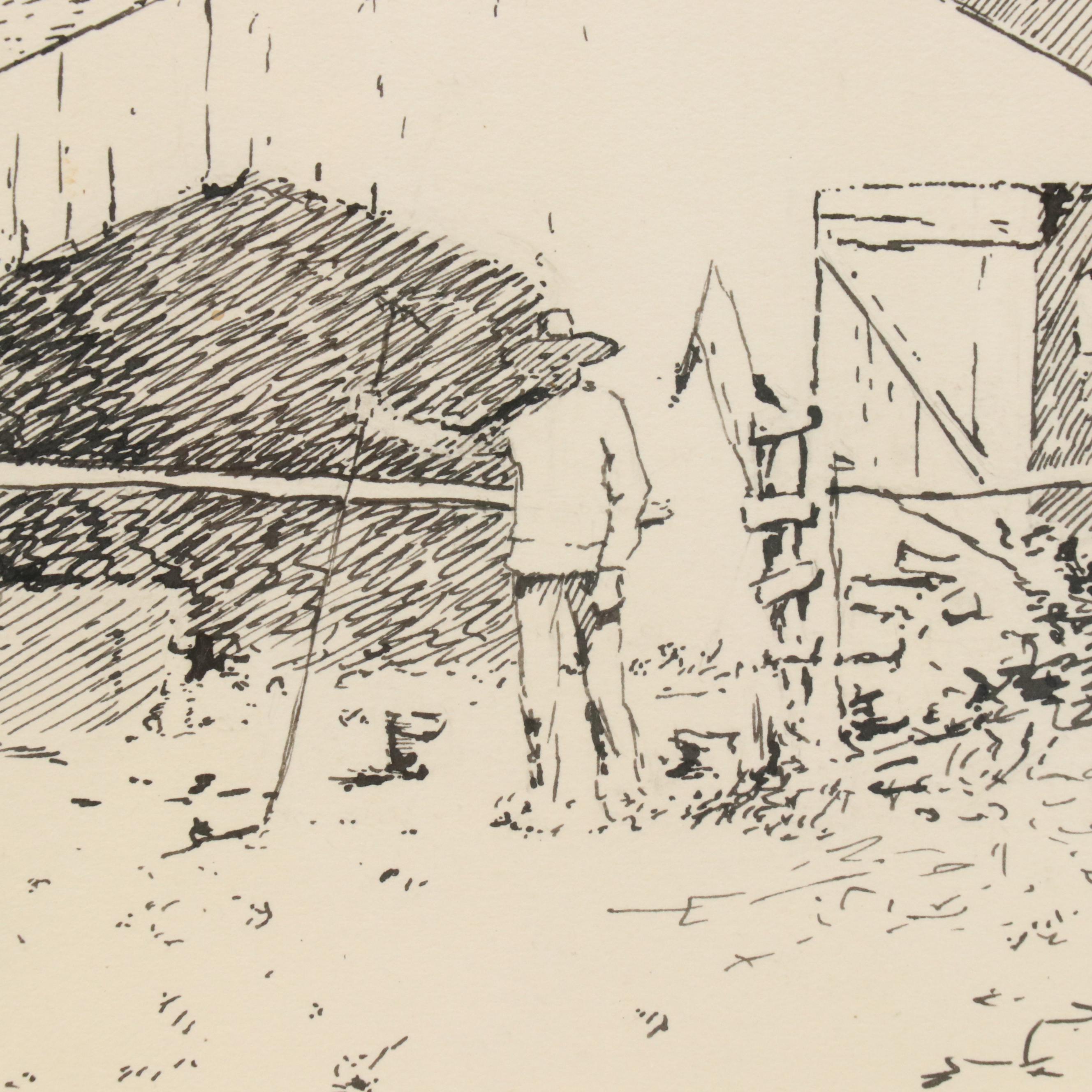 Edward Timothy Hurley Pen and Ink Landscape Drawing "Put-in-Bay," 1896