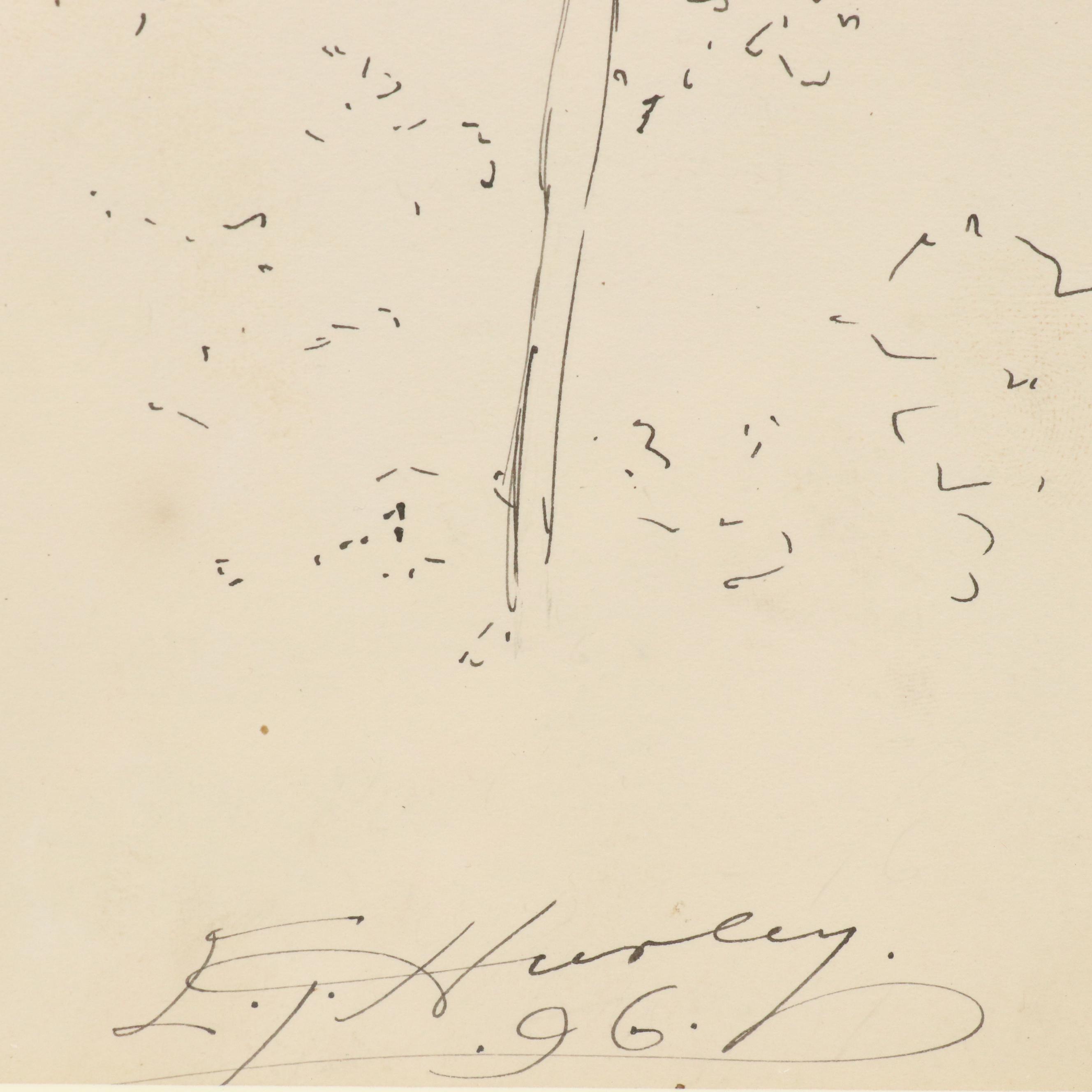 Edward Timothy Hurley Pen and Ink Landscape Drawing "Put-in-Bay," 1896