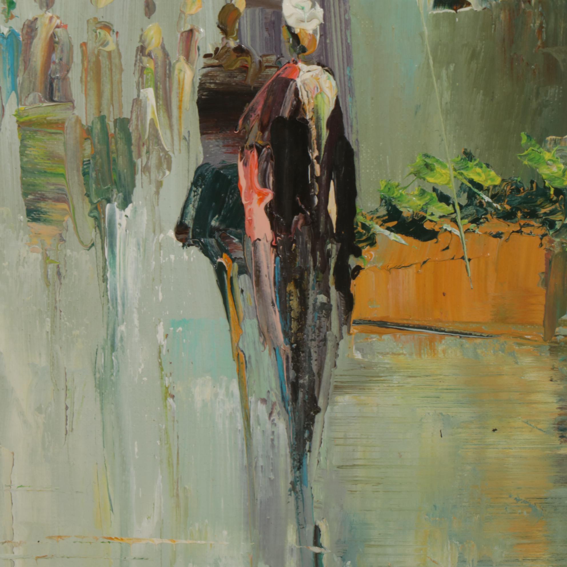 R. Thrower Impressionist Oil Painting of City Markets, Mid to Late 20th Century