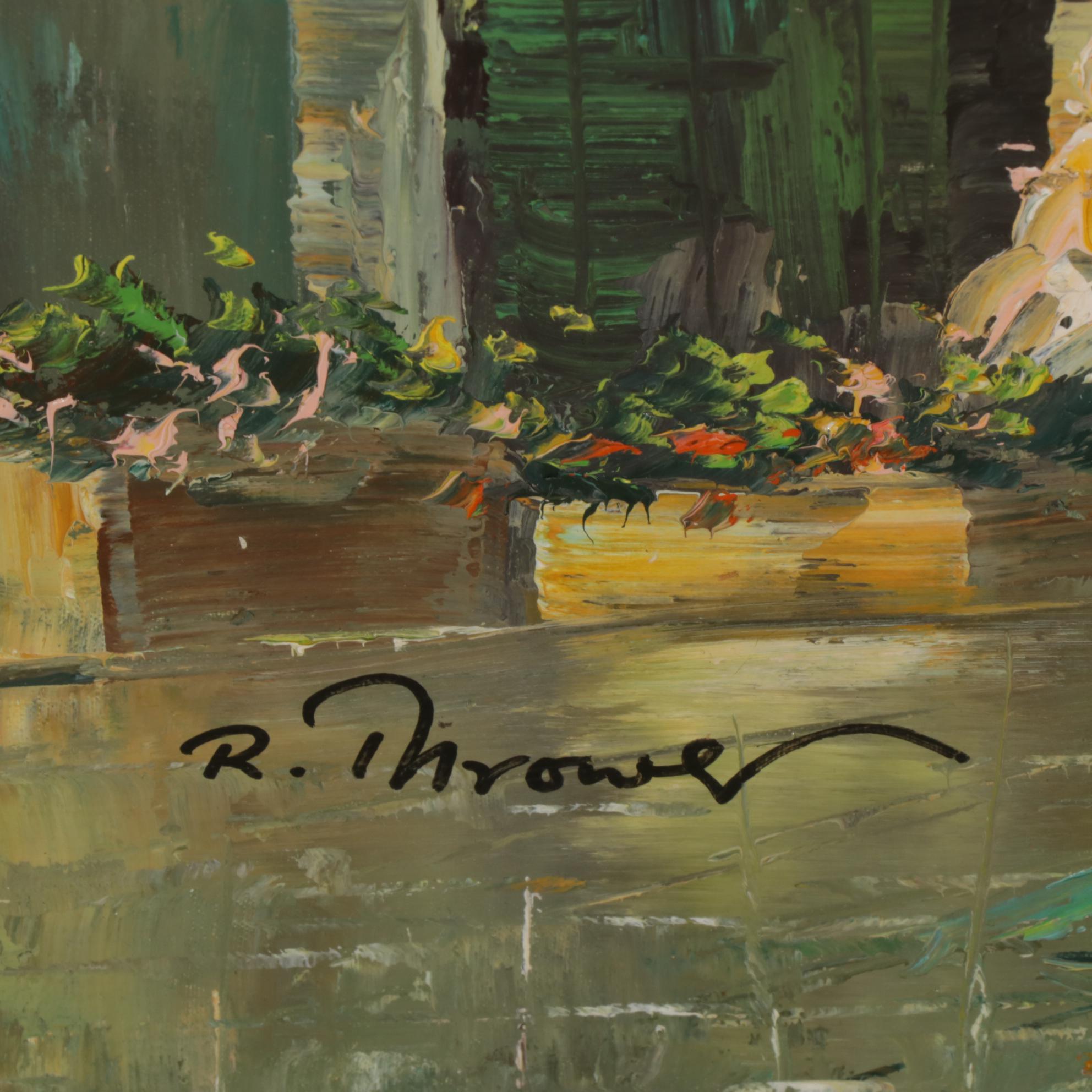 R. Thrower Impressionist Oil Painting of City Markets, Mid to Late 20th Century