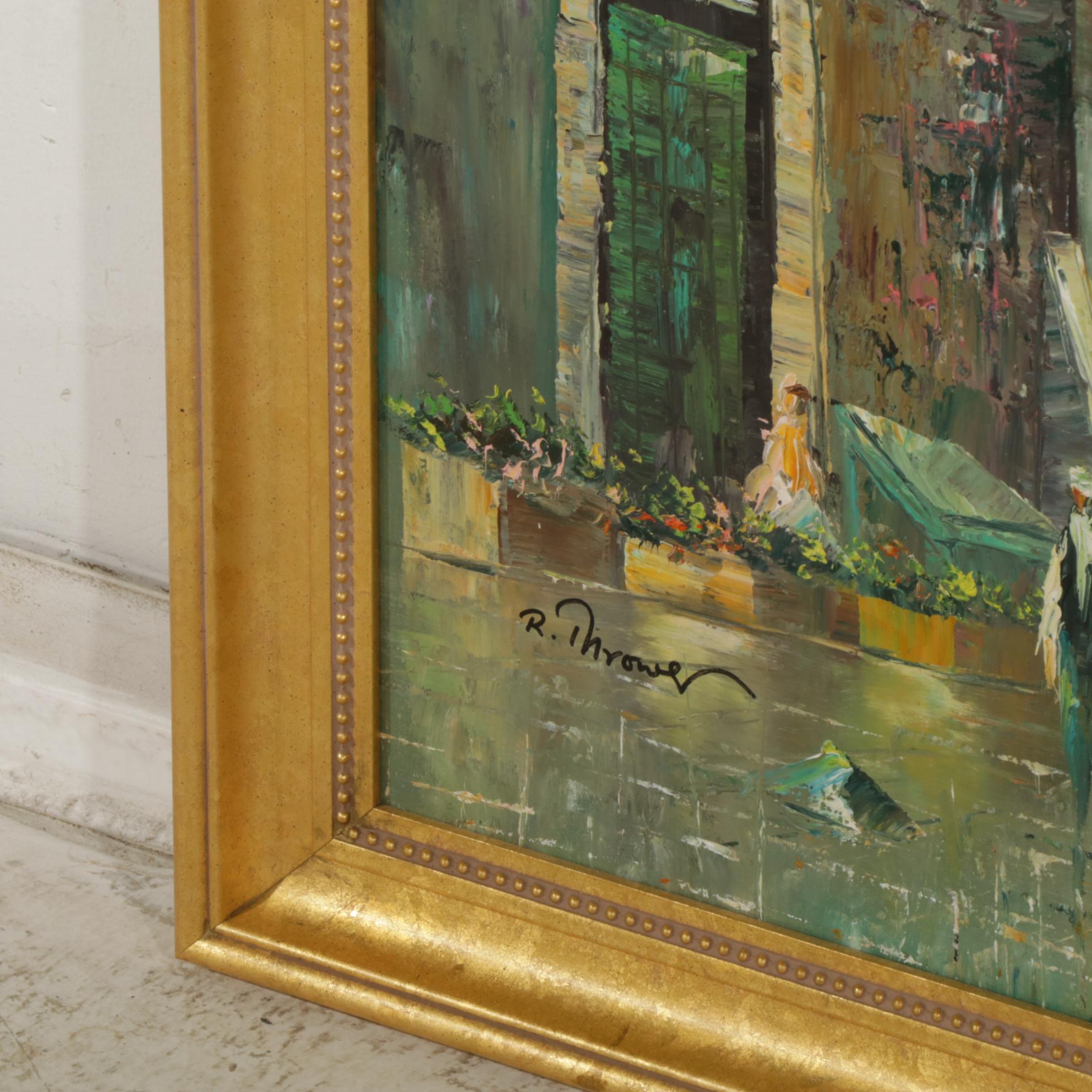 R. Thrower Impressionist Oil Painting of City Markets, Mid to Late 20th Century