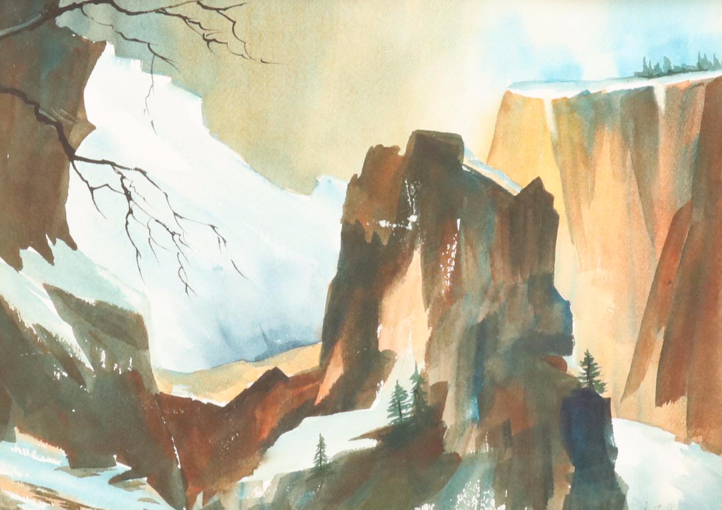 Santell Snowy Mountain Landscape Watercolor Painting