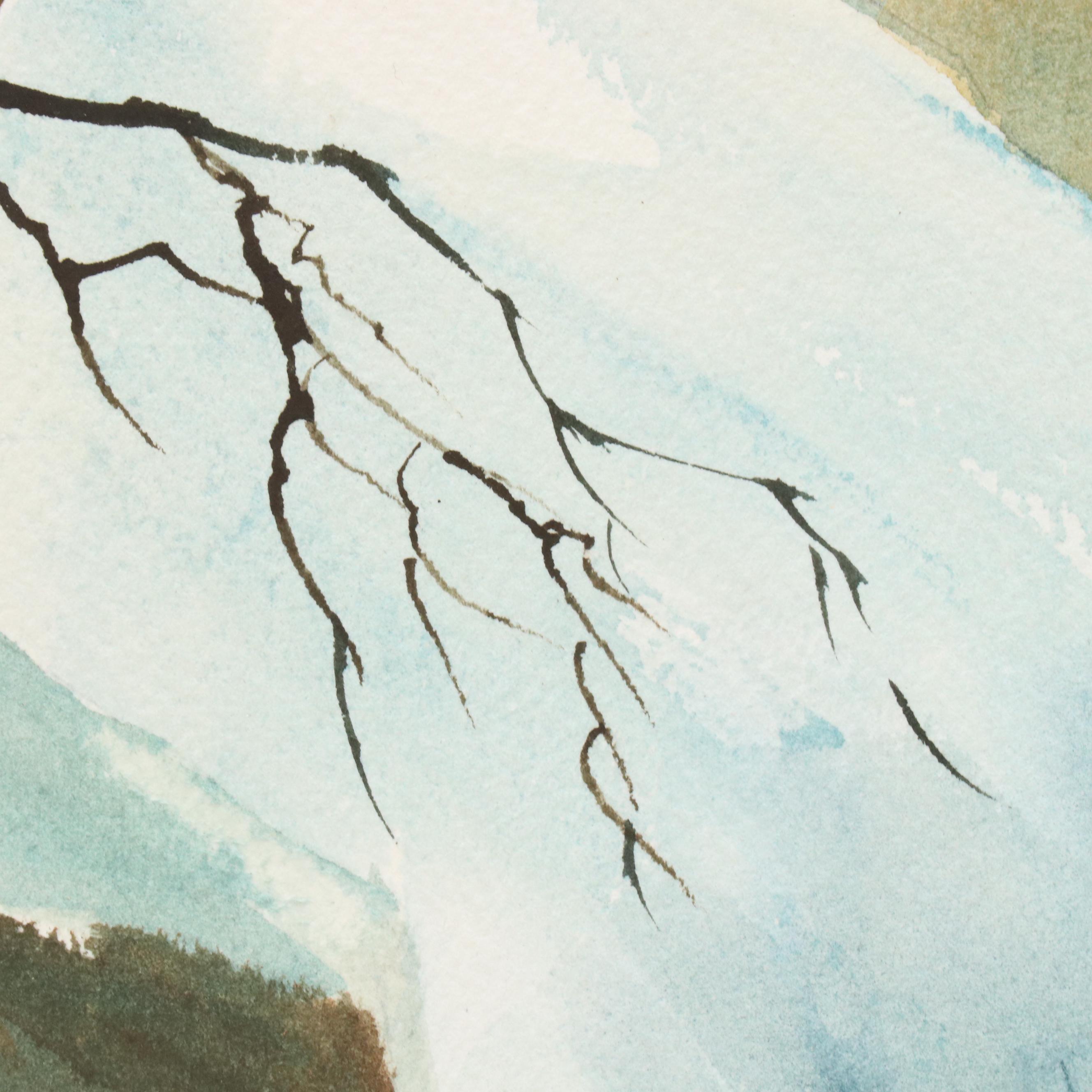 Santell Snowy Mountain Landscape Watercolor Painting