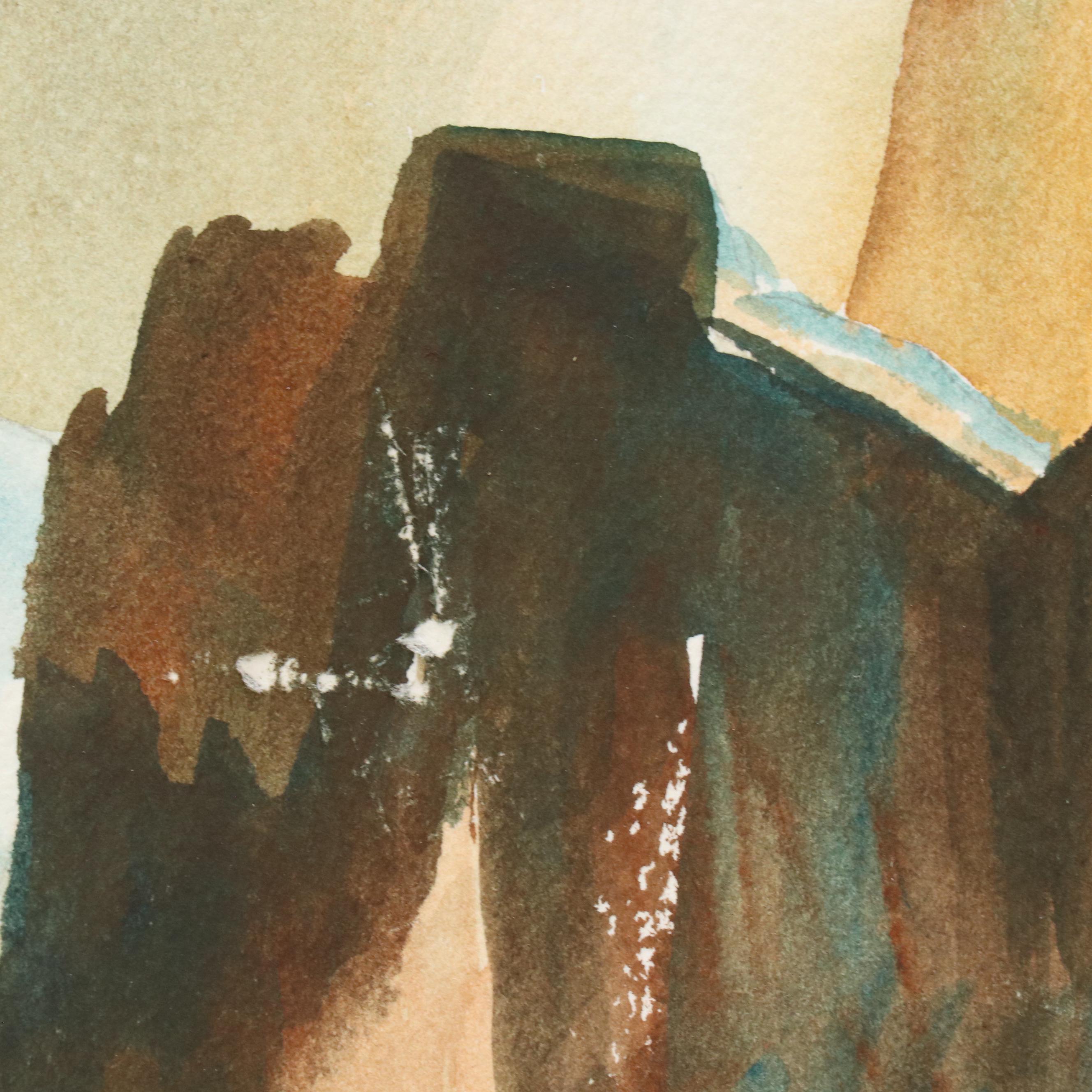 Santell Snowy Mountain Landscape Watercolor Painting