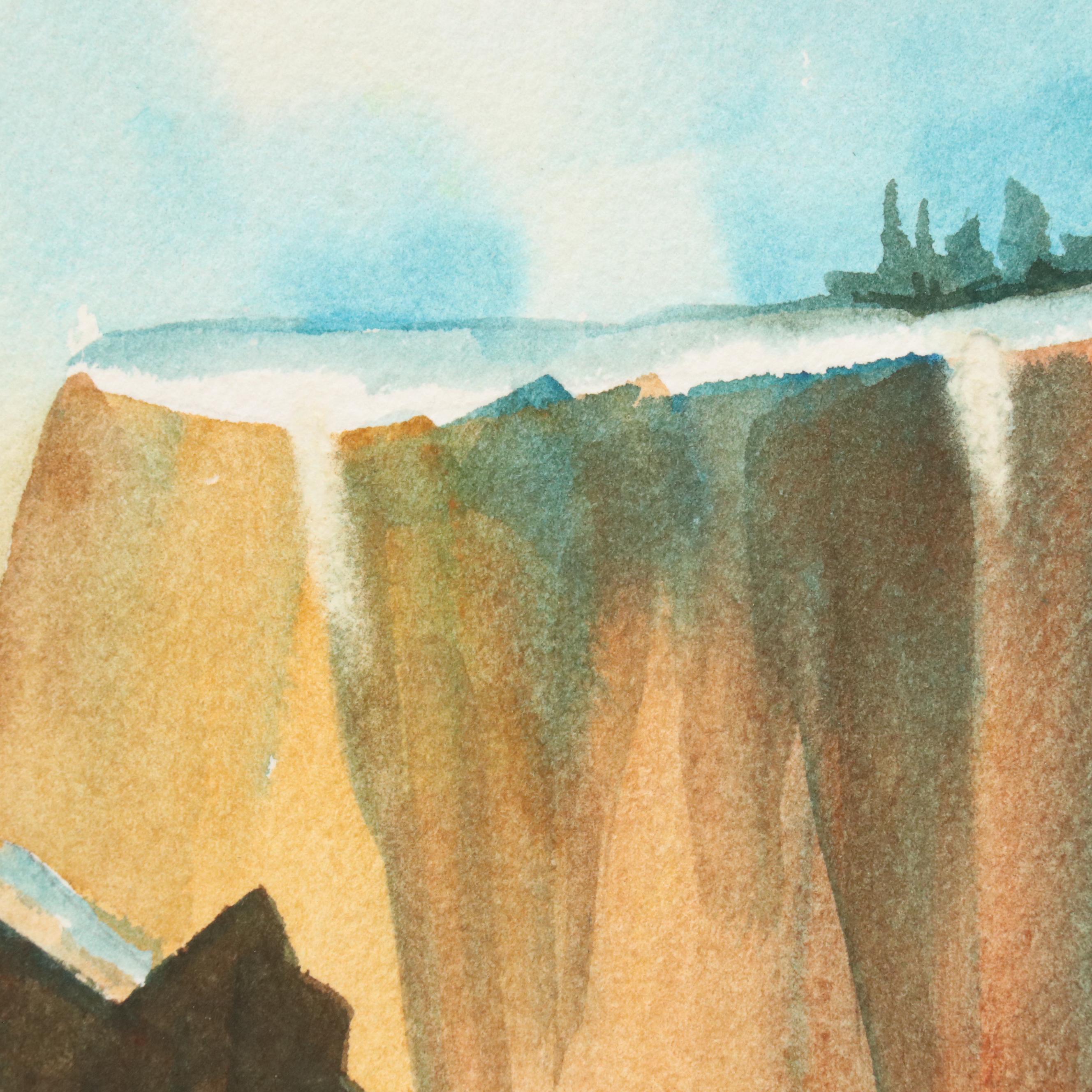 Santell Snowy Mountain Landscape Watercolor Painting