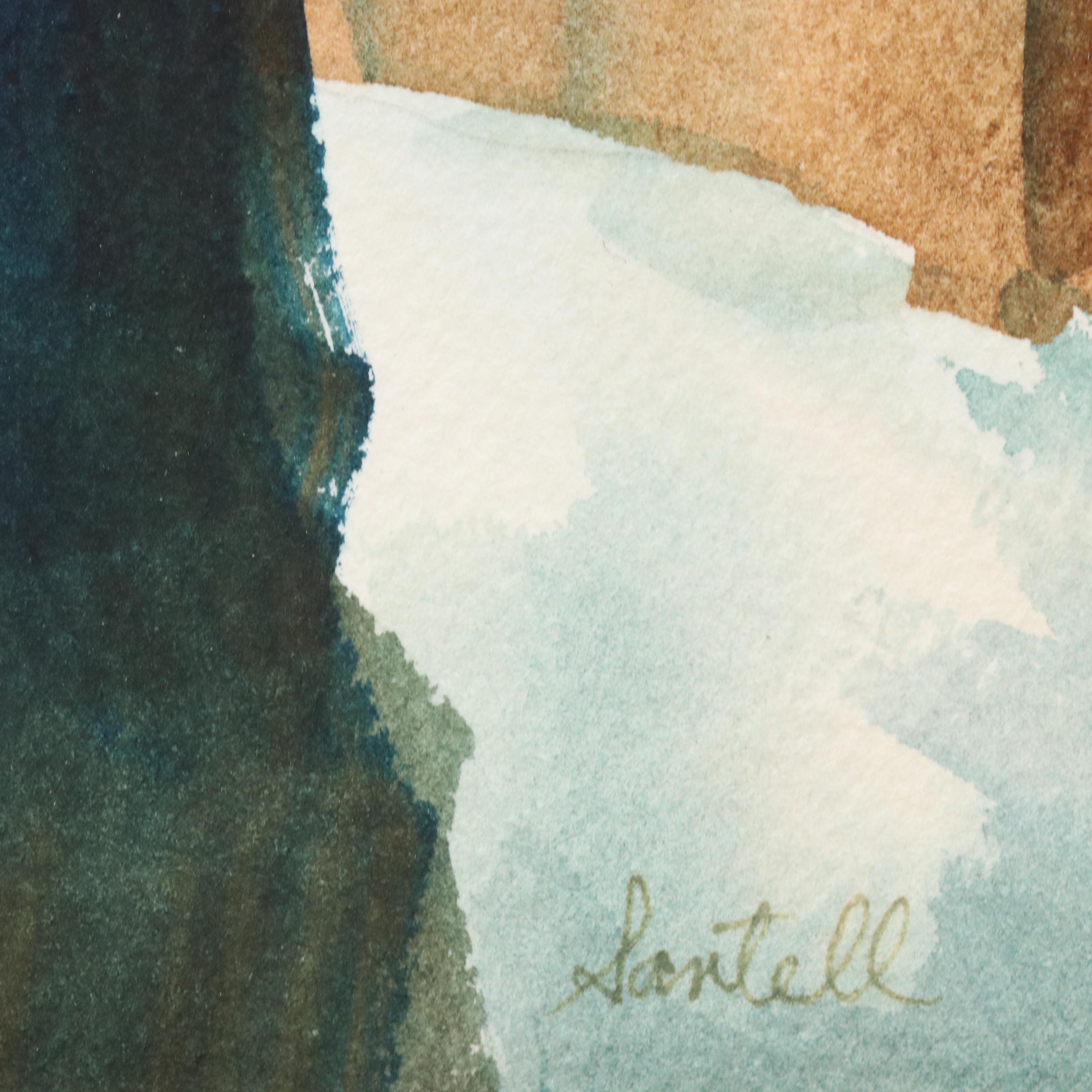 Santell Snowy Mountain Landscape Watercolor Painting