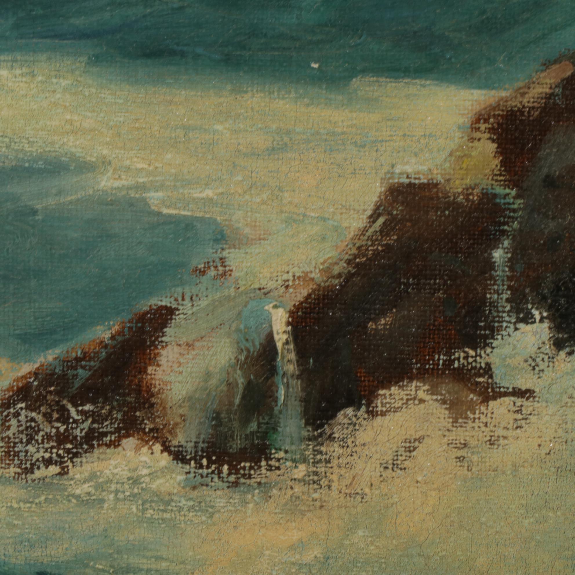 George Herbert Baker Impressionist Oil Painting of Cerulean Crashing Waves