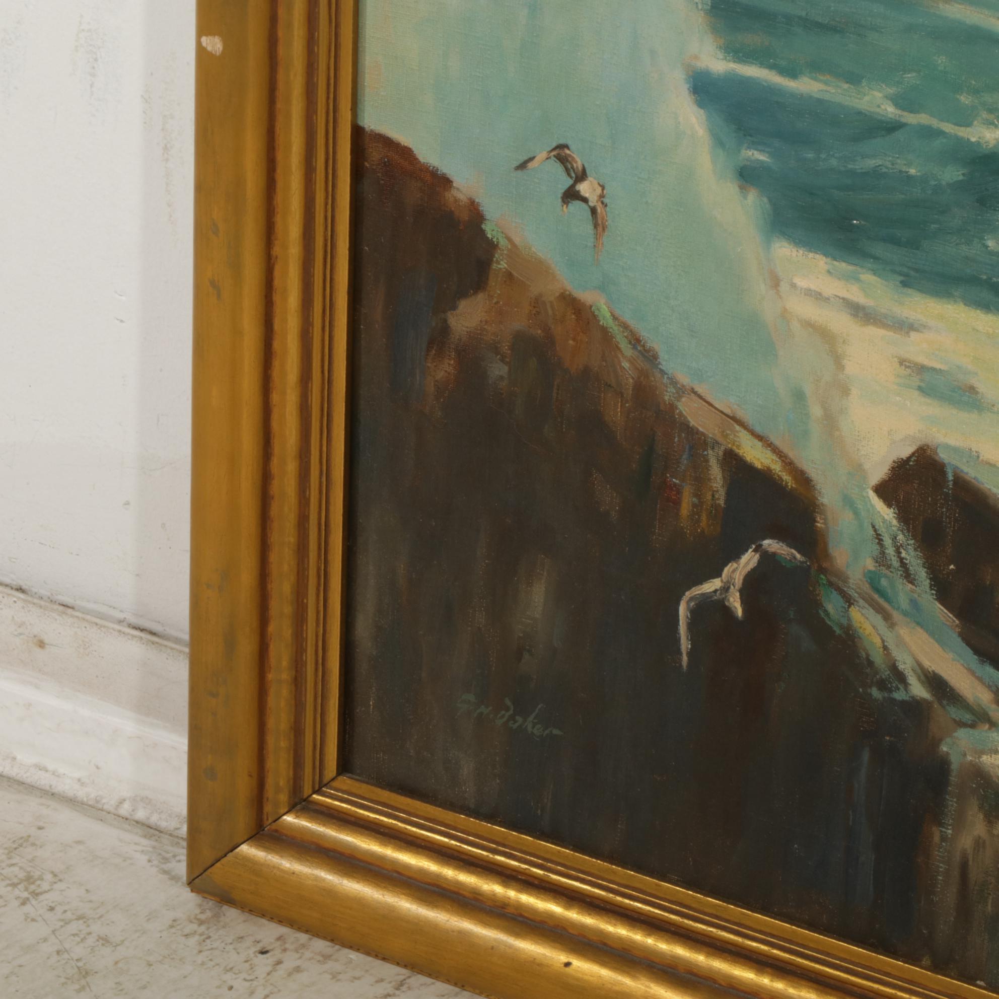 George Herbert Baker Impressionist Oil Painting of Cerulean Crashing Waves