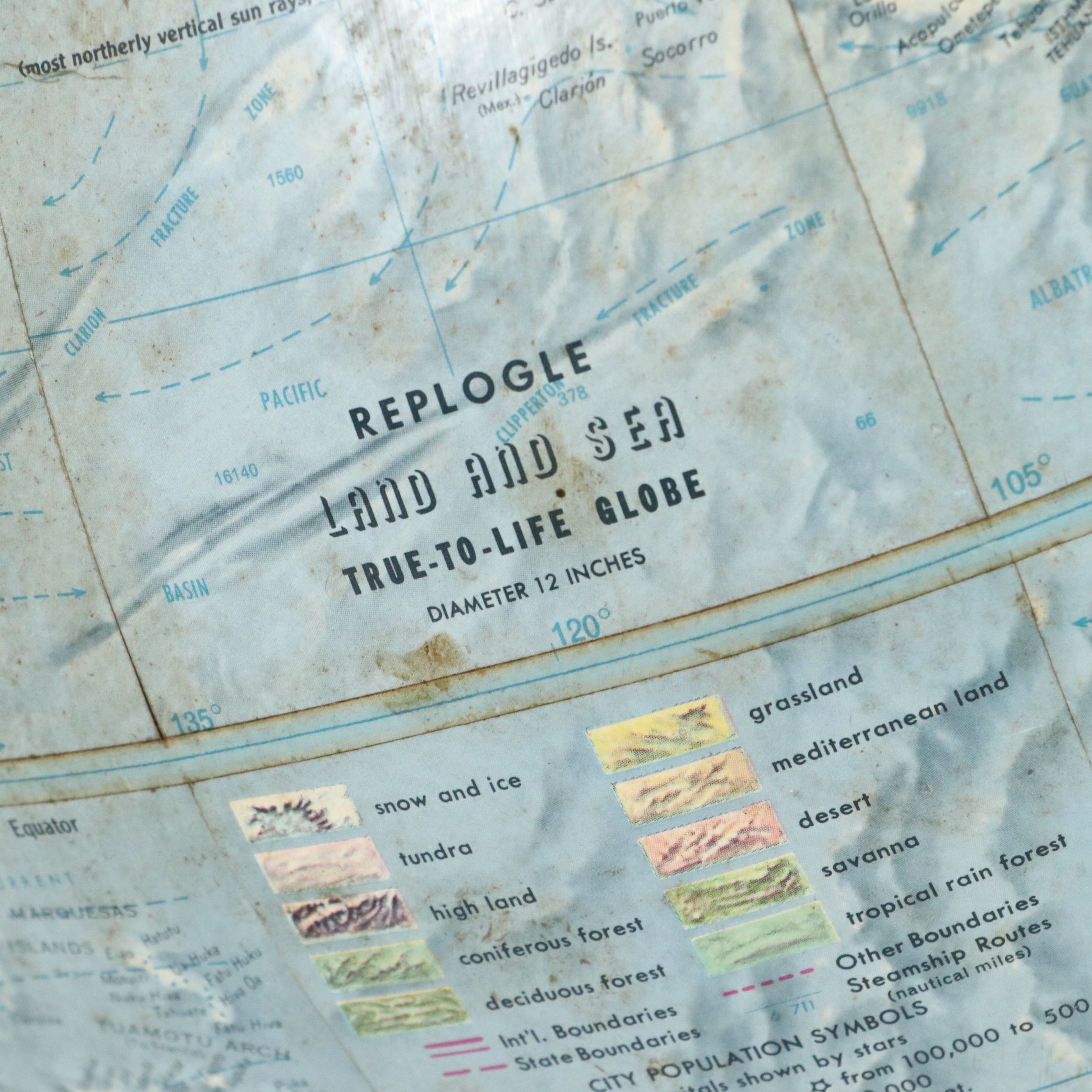 Replogle "True-to-Life" Land and Sea Geographic Globe, Late 20th C