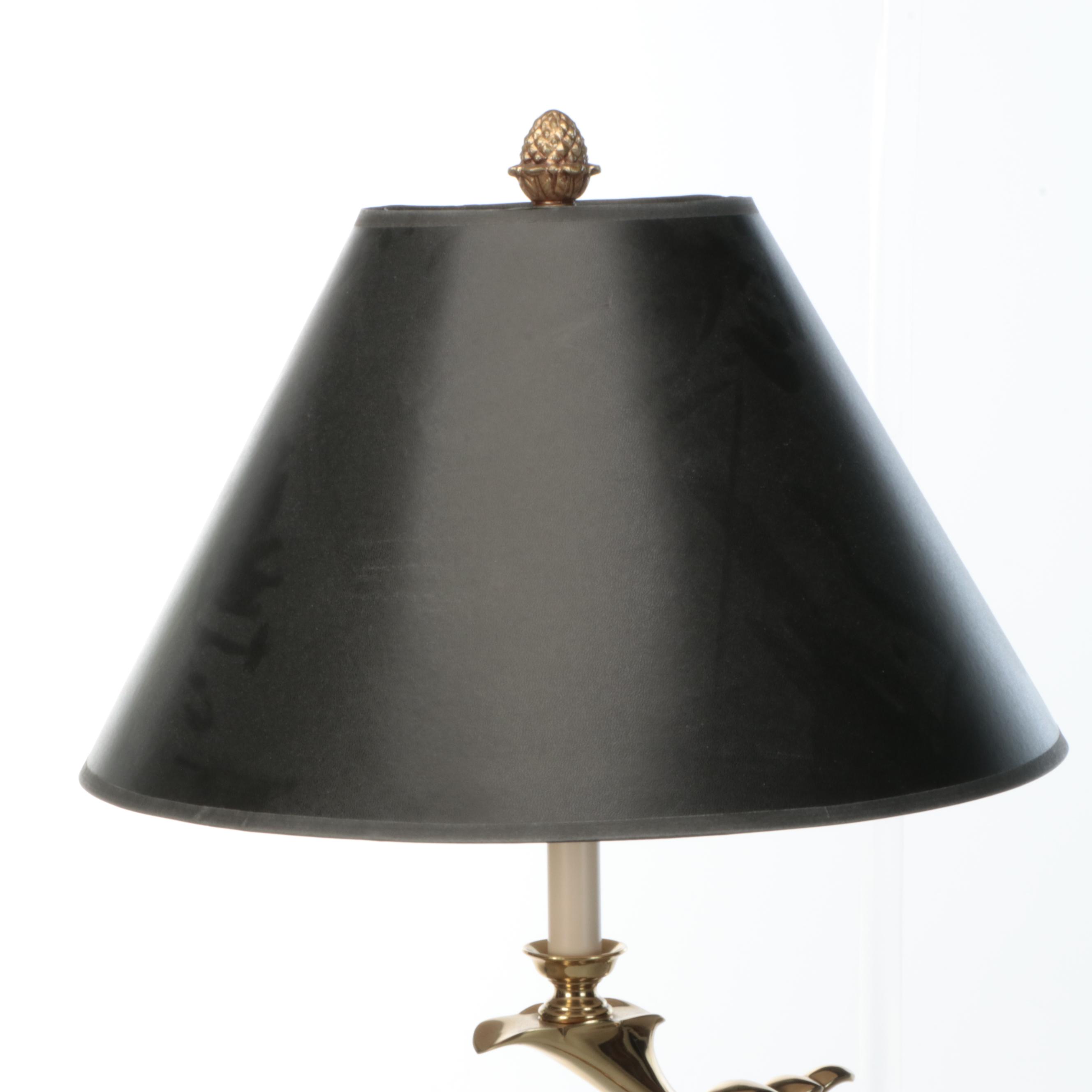 Stiffel Attributed Brass Aladdin Arm Floor Lamp with Paper Shade, Vintage