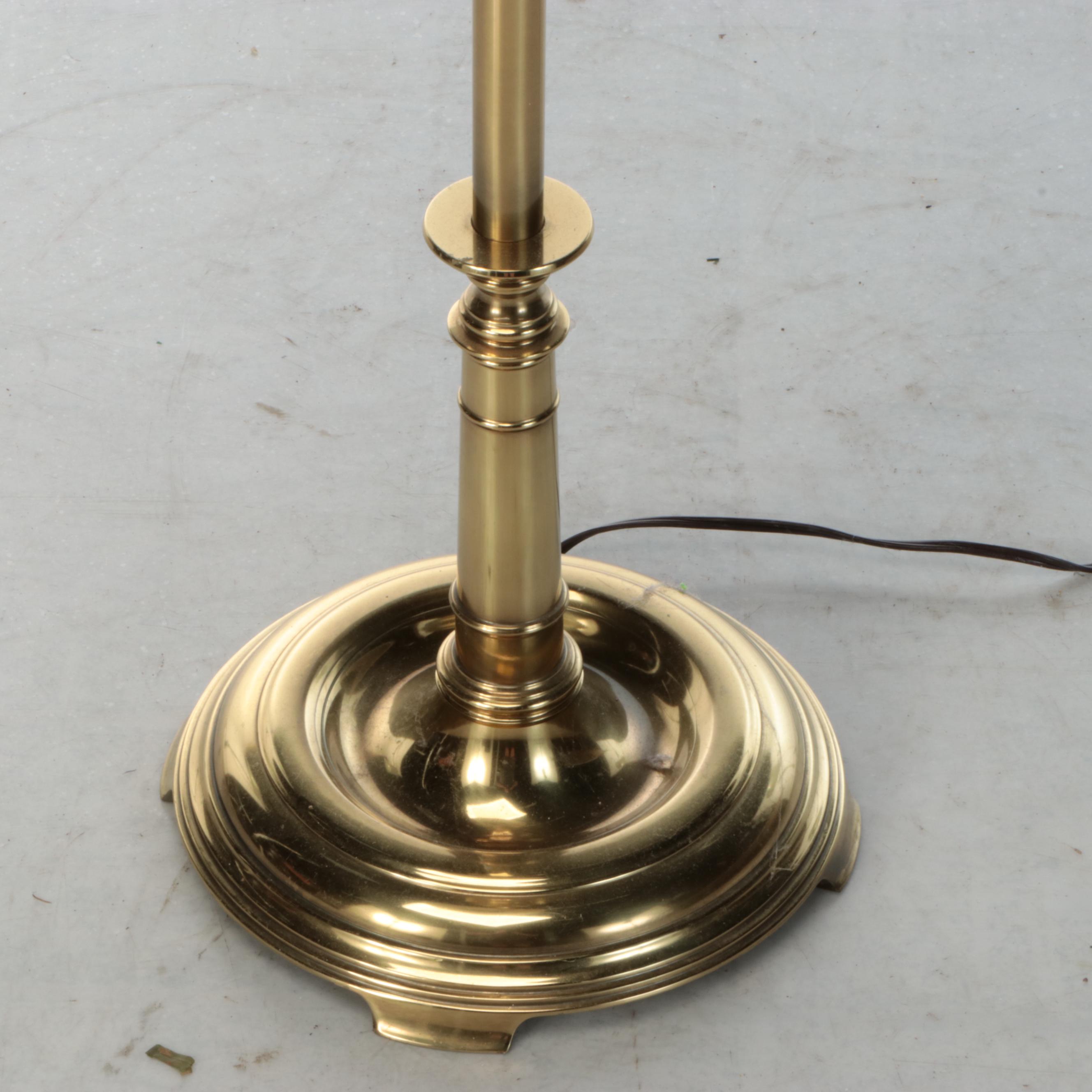 Stiffel Attributed Brass Aladdin Arm Floor Lamp with Paper Shade, Vintage