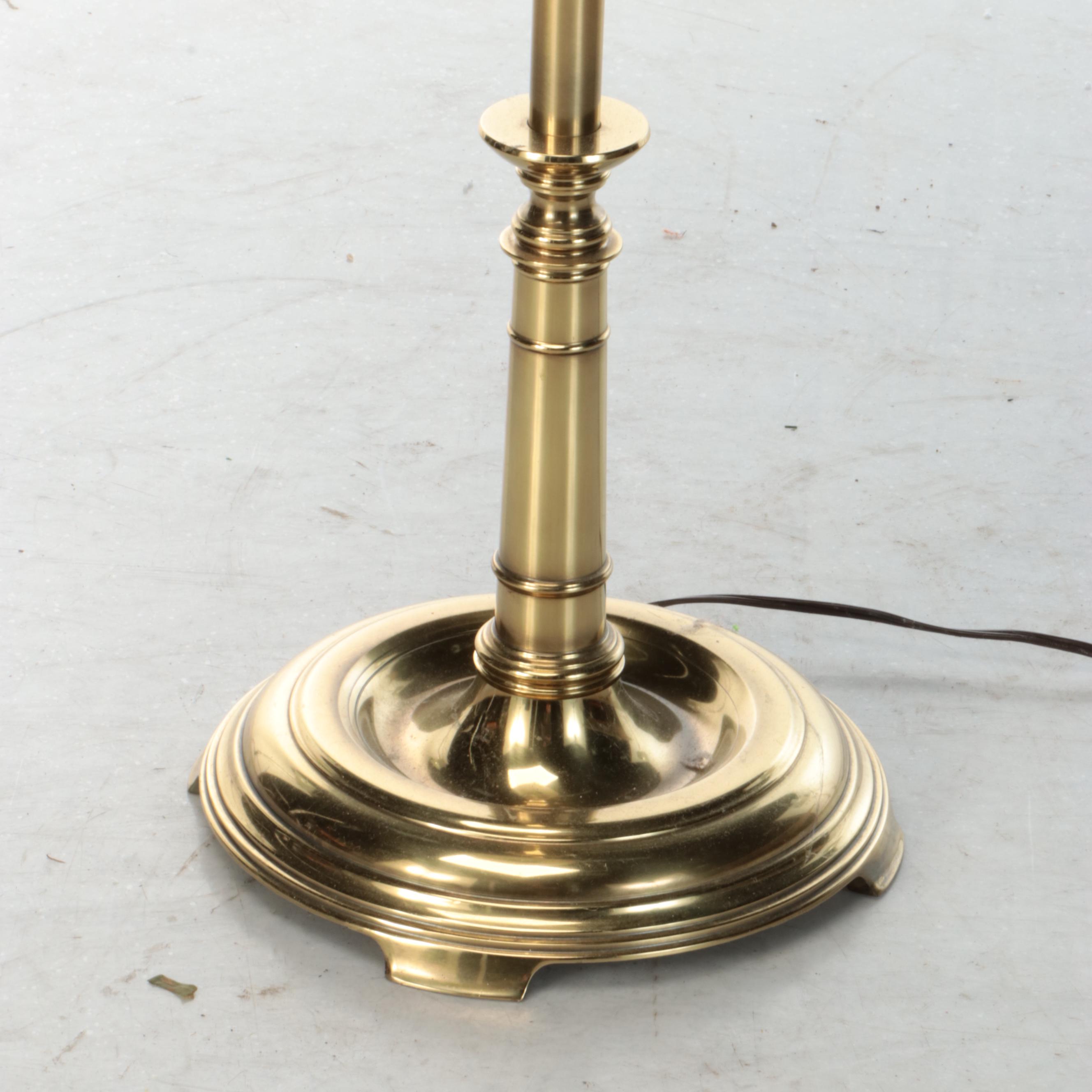 Stiffel Attributed Brass Aladdin Arm Floor Lamp with Paper Shade, Vintage