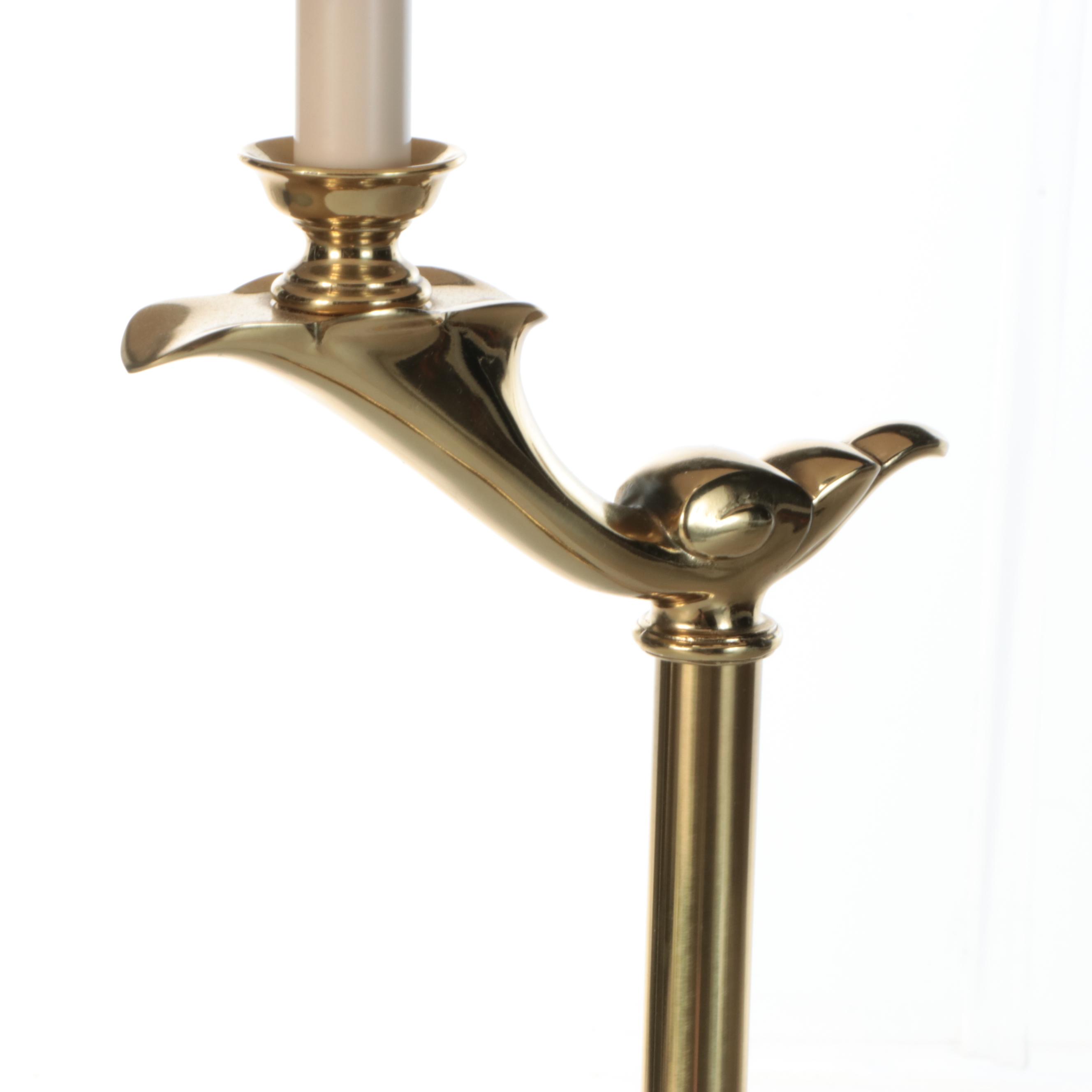 Stiffel Attributed Brass Aladdin Arm Floor Lamp with Paper Shade, Vintage