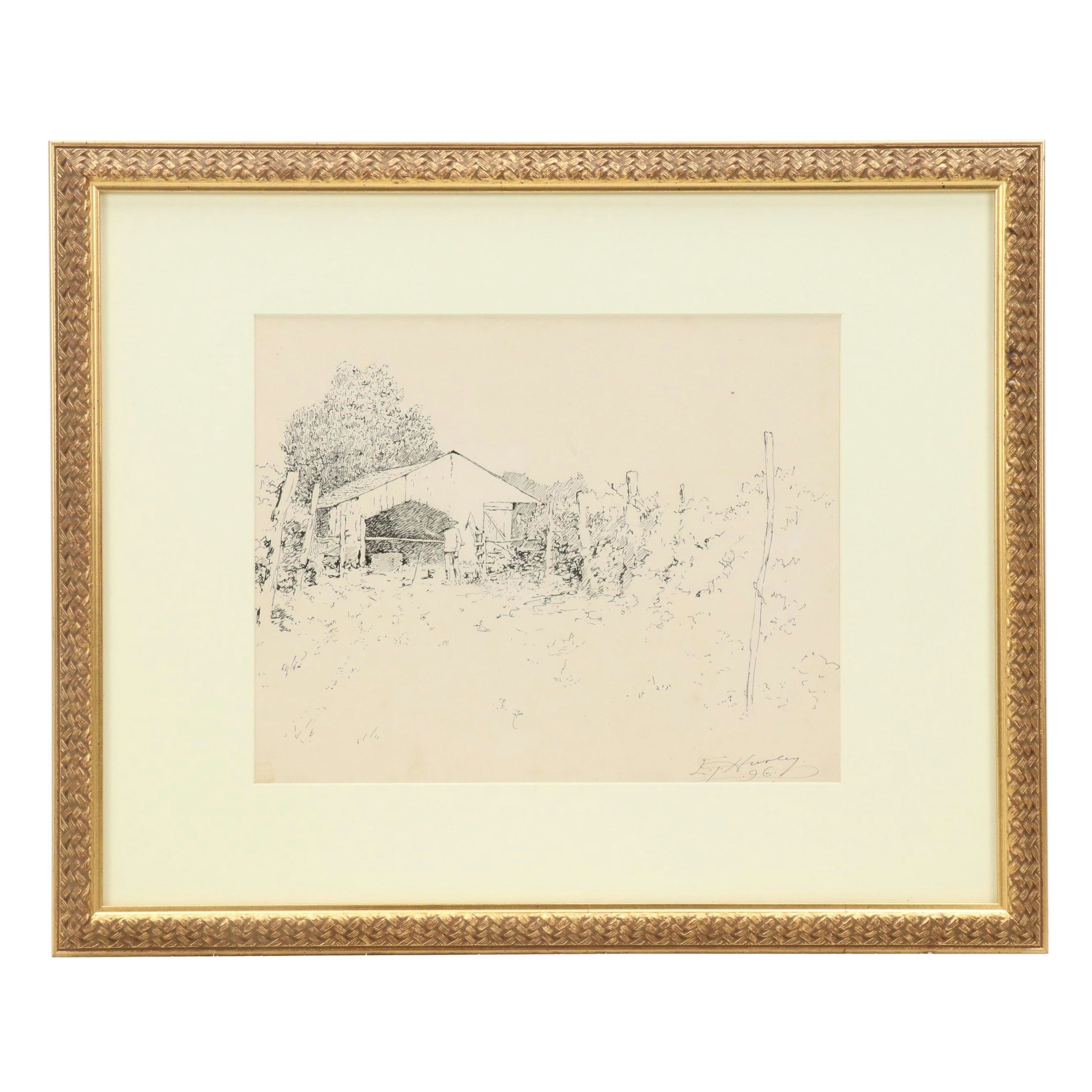 Edward Timothy Hurley Pen and Ink Landscape Drawing "Put-in-Bay," 1896