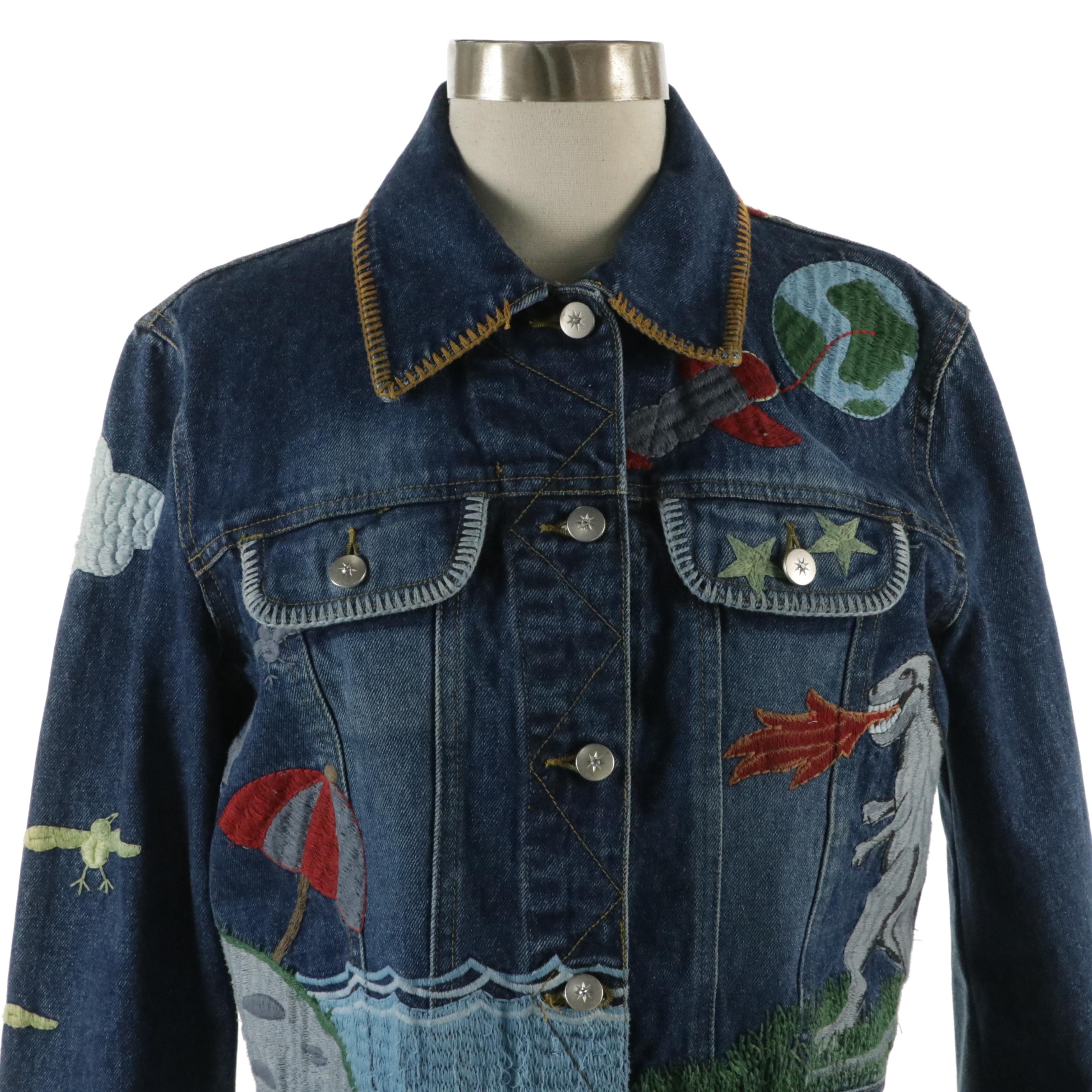 See by Chloé Embroidered Blue Denim Jean Jacket and Blue Denim Jeans