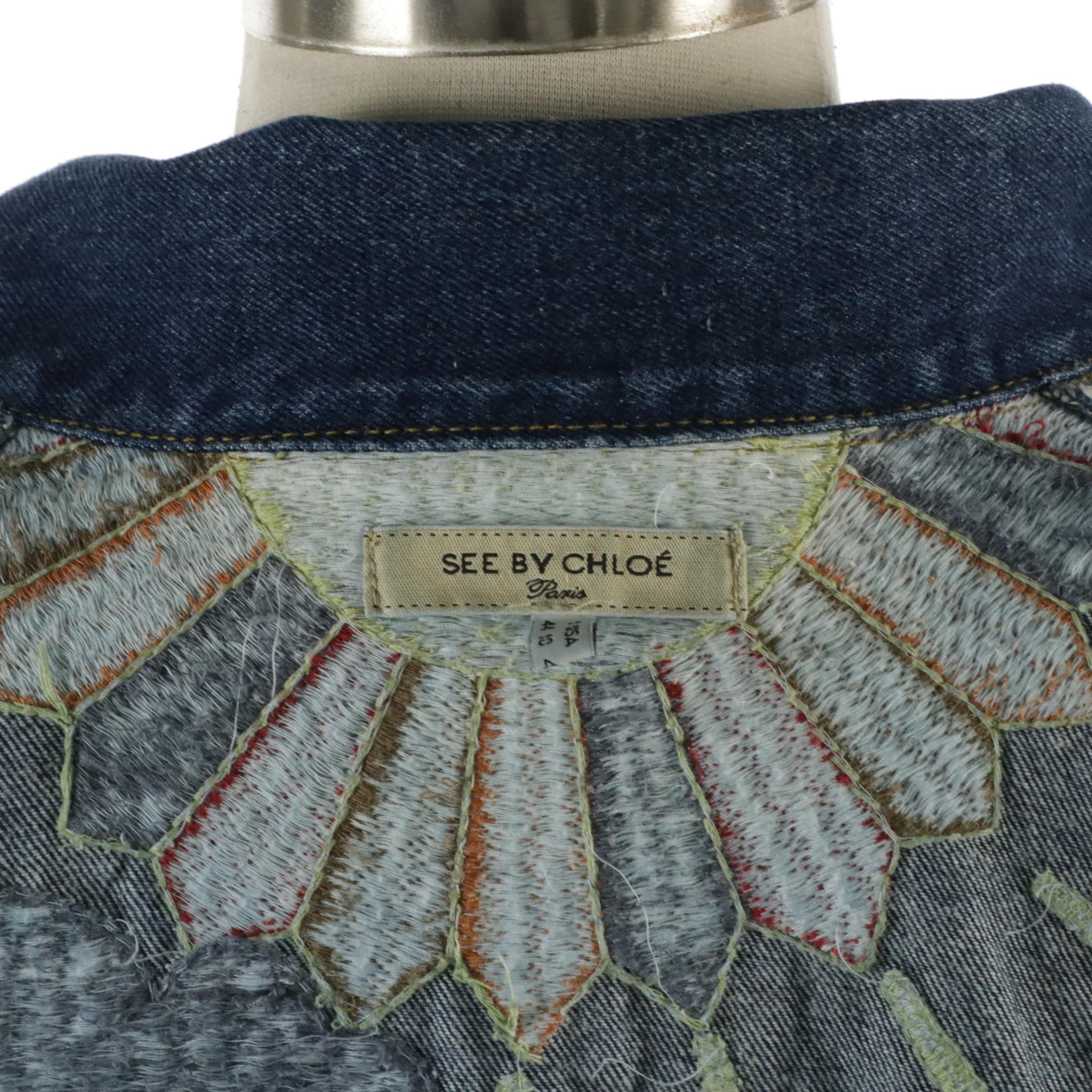 See by Chloé Embroidered Blue Denim Jean Jacket and Blue Denim Jeans