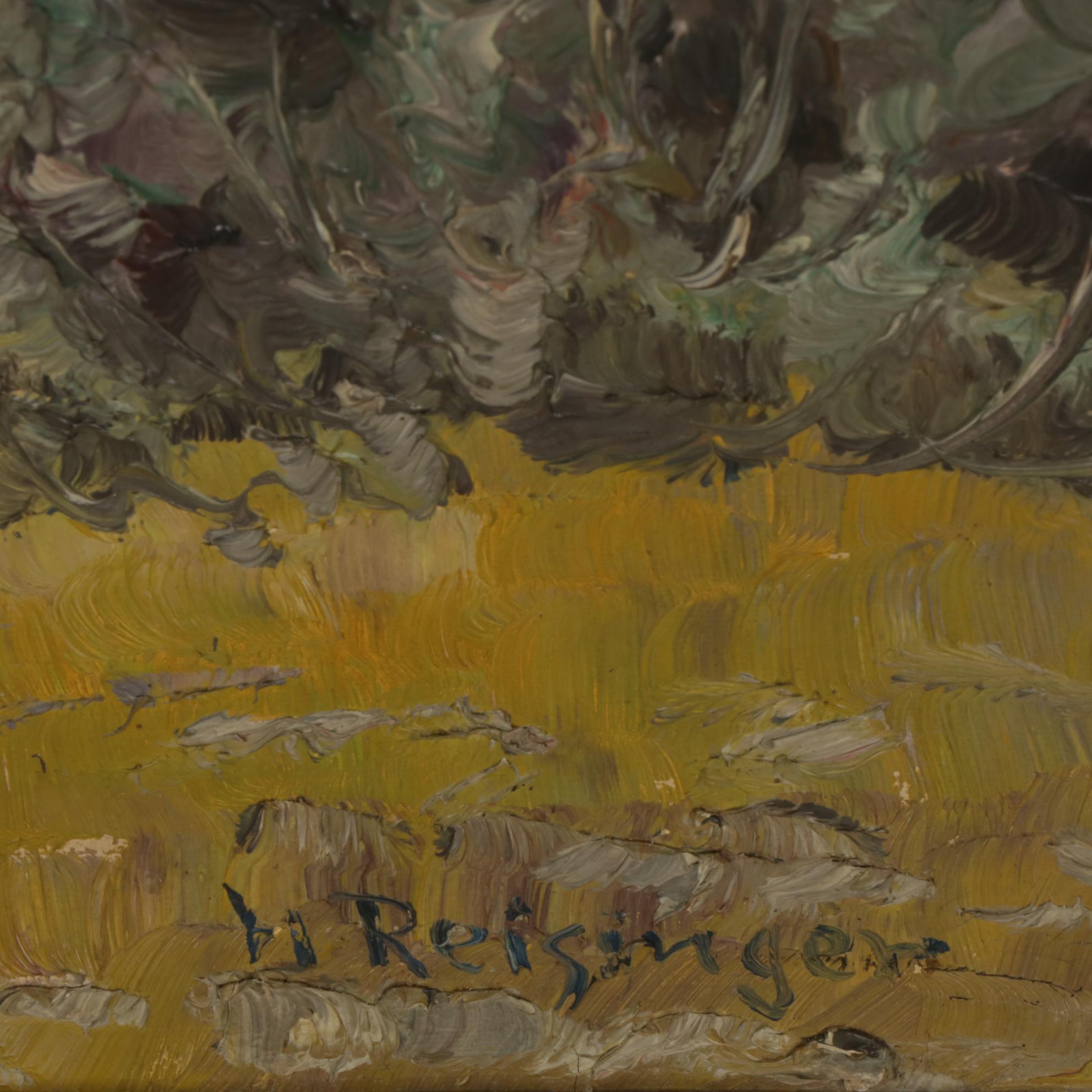 Hedwig Reisinger Impressionist Oil Painting of Mountainous Pastoral Landscape