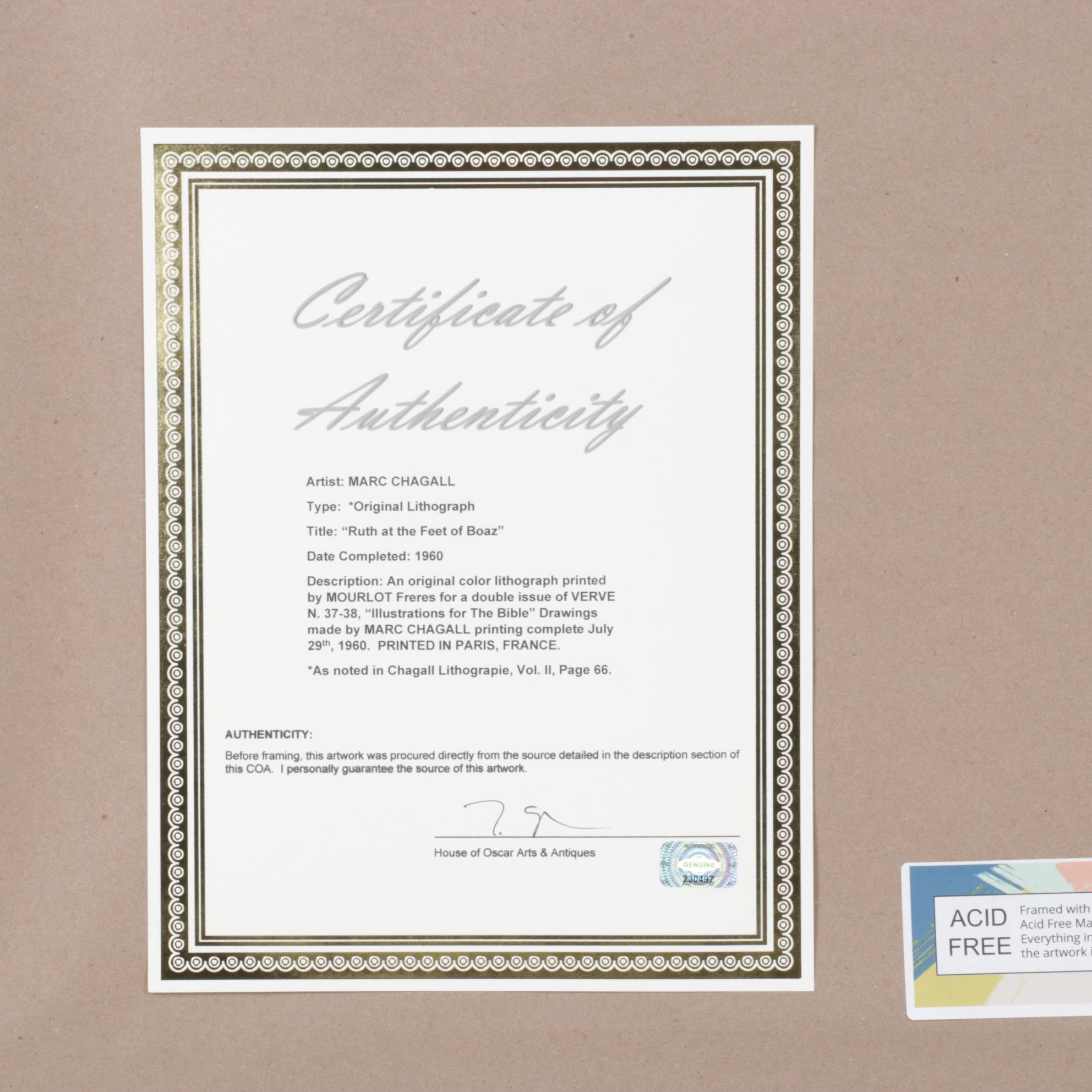 Marc Chagall Color Lithograph "Ruth aux Pieds de Boaz" for "Verve", 1960