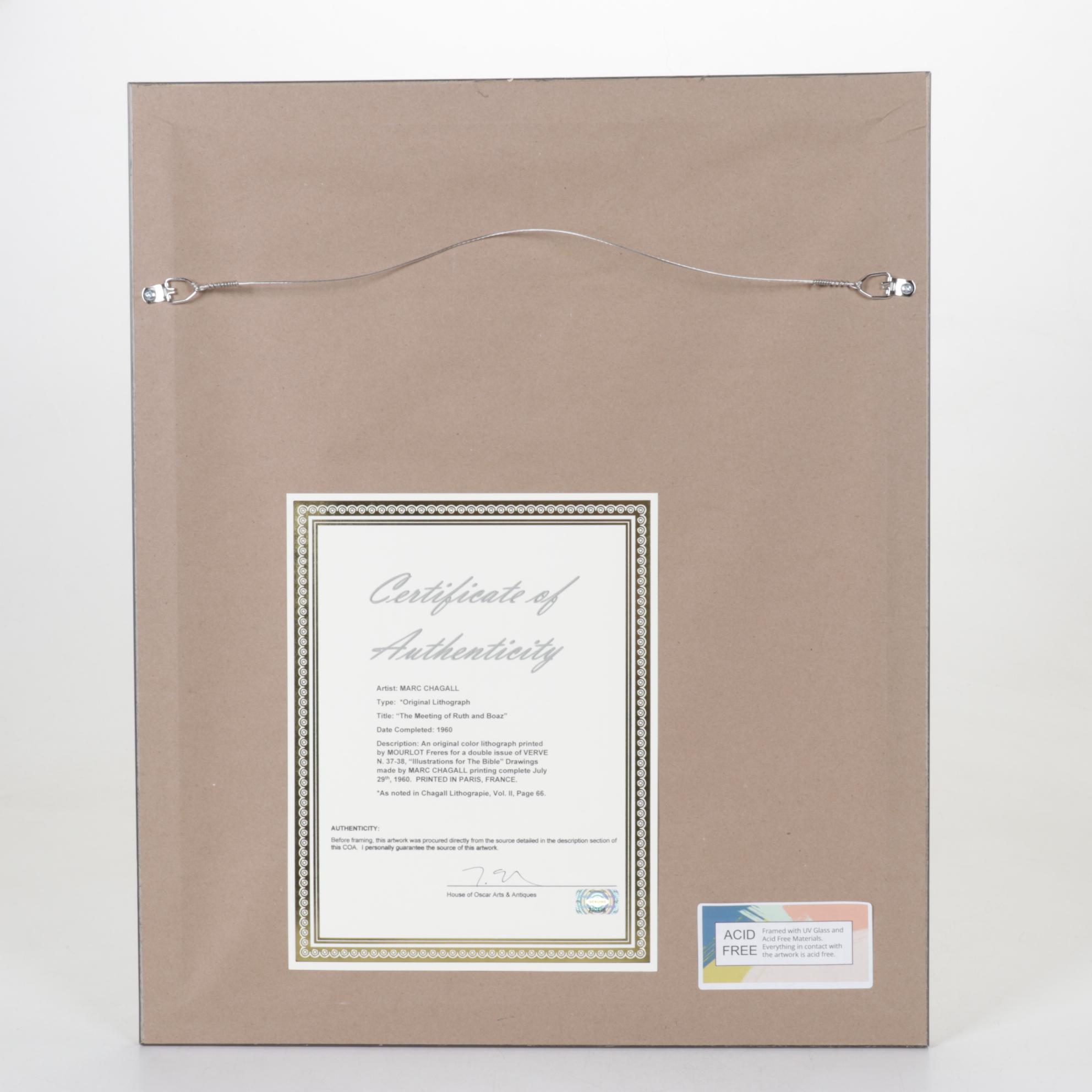 Marc Chagall Color Lithograph "Rencontre de Ruth et Boaz" From "Verve," 1960