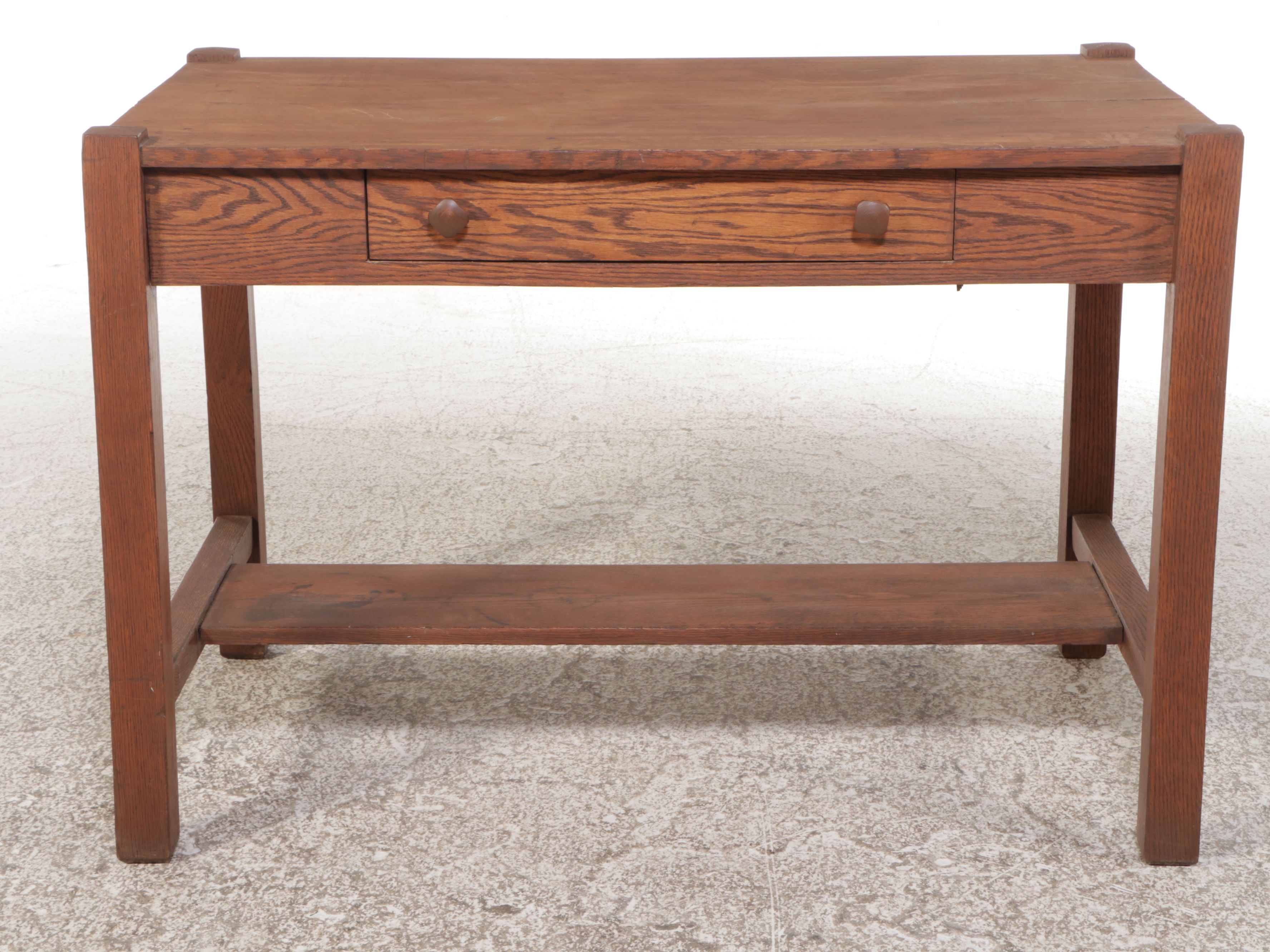 Arts & Crafts Style Oak Single Drawer Table, 20th Century