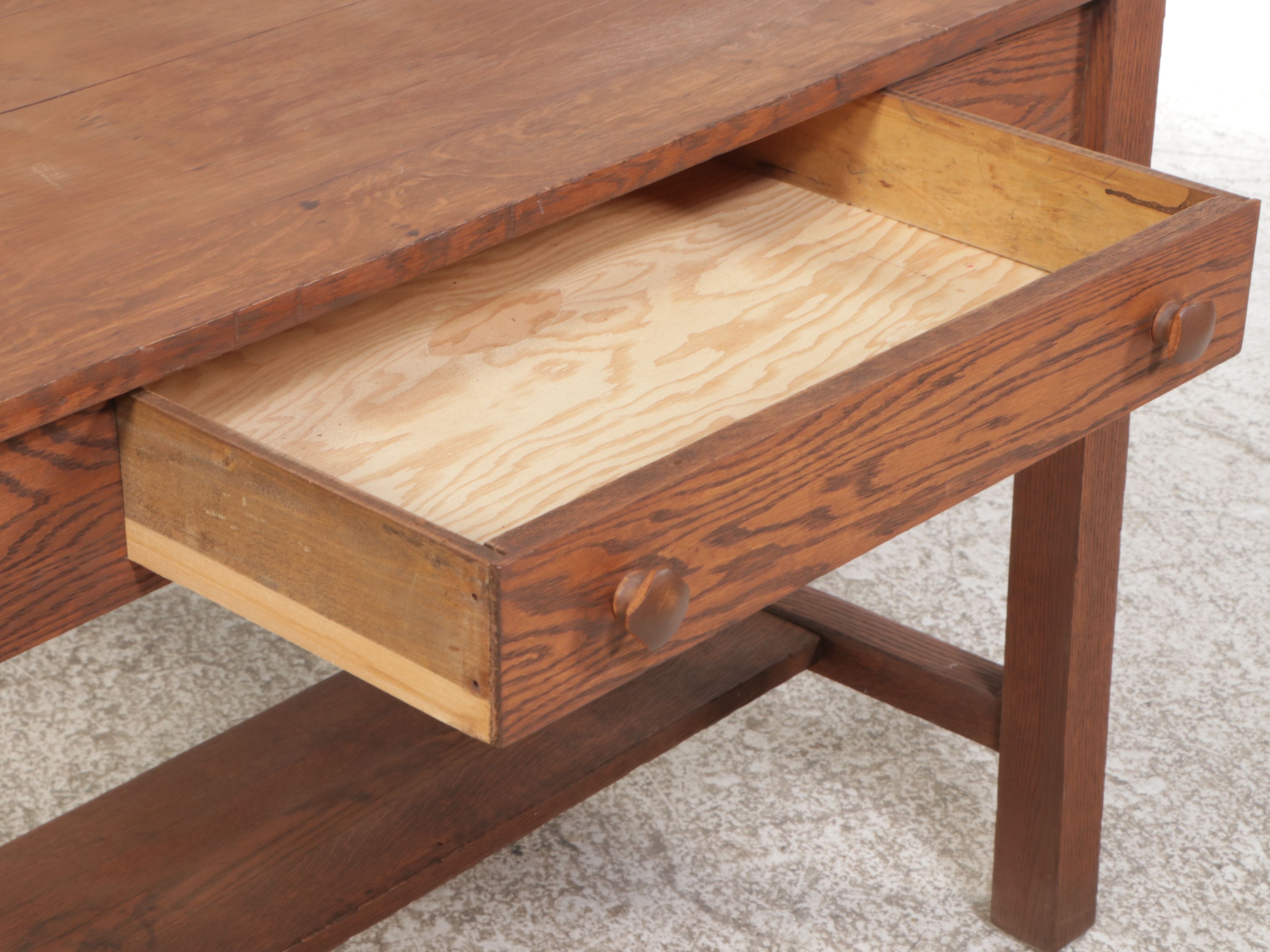 Arts & Crafts Style Oak Single Drawer Table, 20th Century