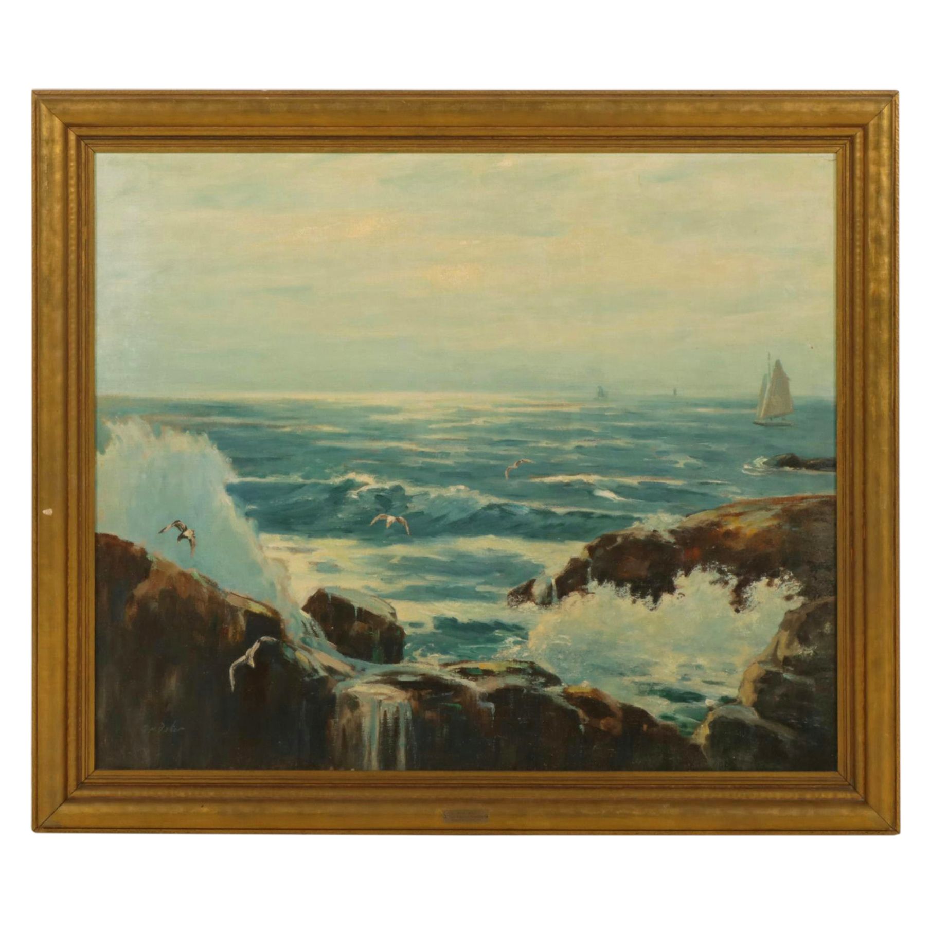 George Herbert Baker Impressionist Oil Painting of Cerulean Crashing Waves