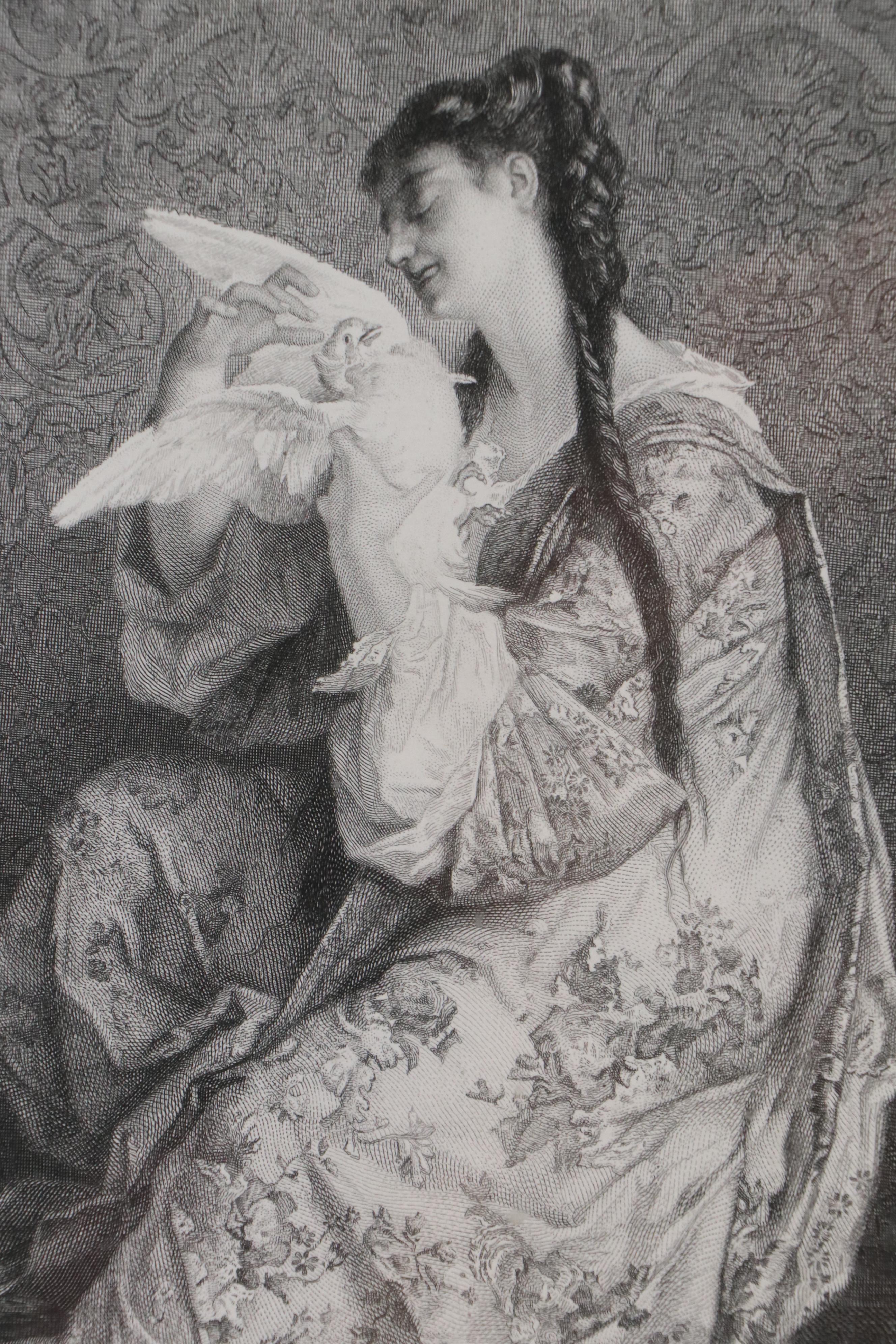 After Jean-Louis Hamon "Feeding the Chickens" and Other Engraving, Late 19th C.