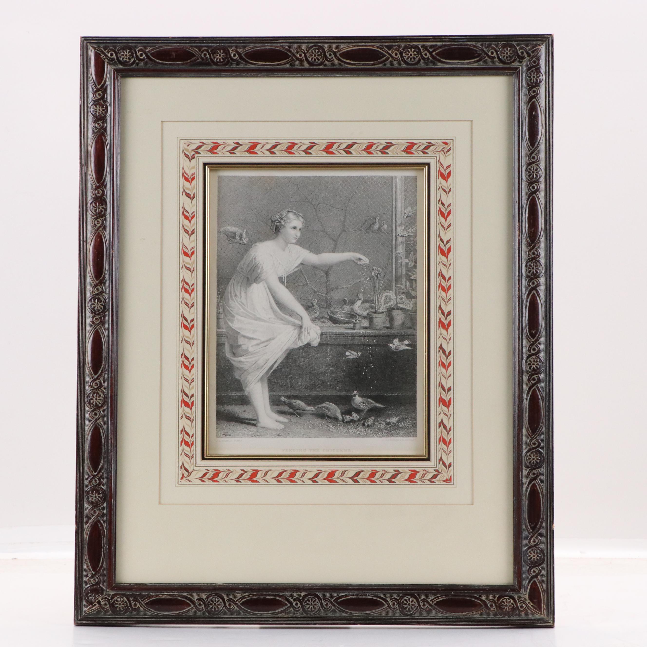 After Jean-Louis Hamon "Feeding the Chickens" and Other Engraving, Late 19th C.