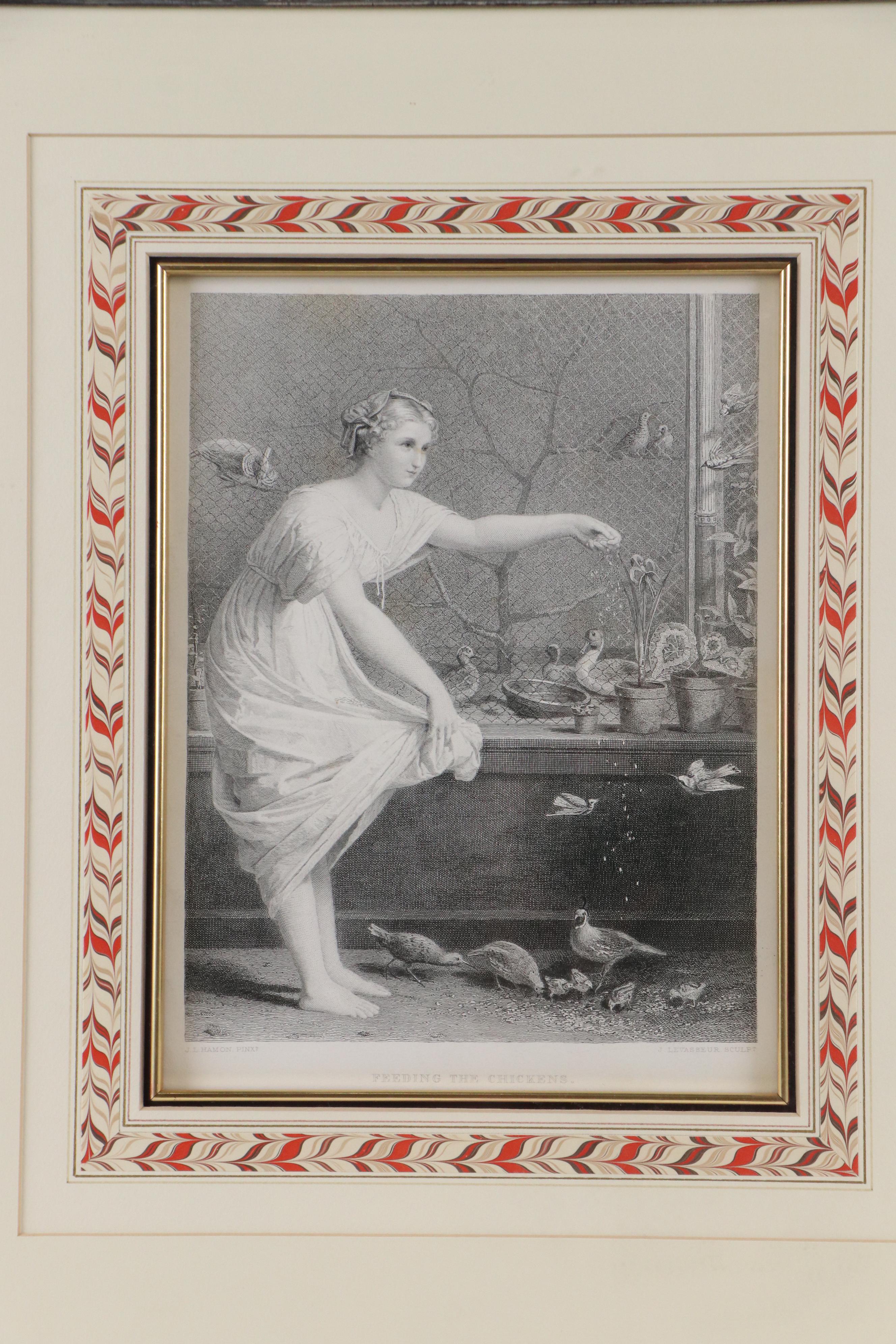 After Jean-Louis Hamon "Feeding the Chickens" and Other Engraving, Late 19th C.