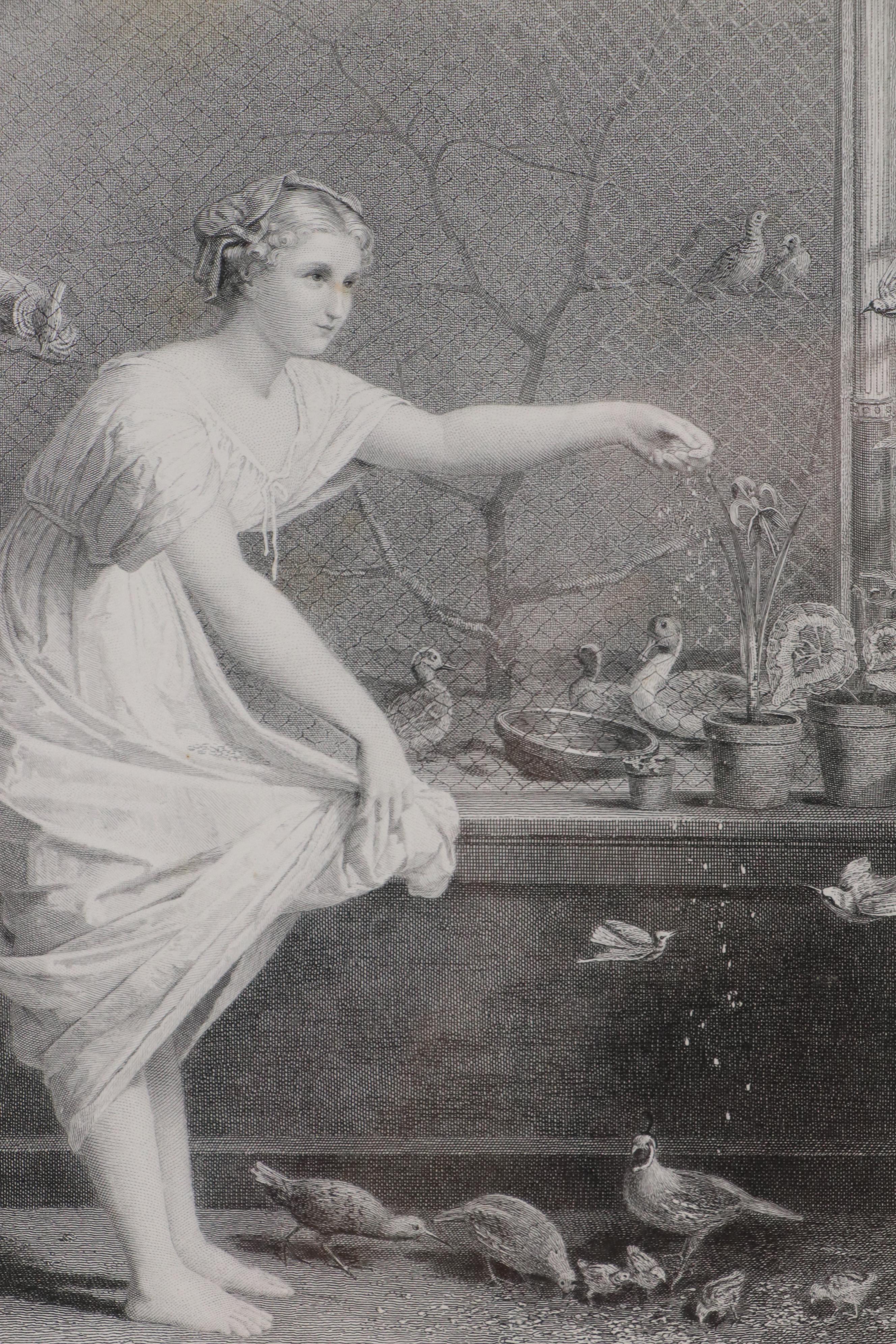 After Jean-Louis Hamon "Feeding the Chickens" and Other Engraving, Late 19th C.