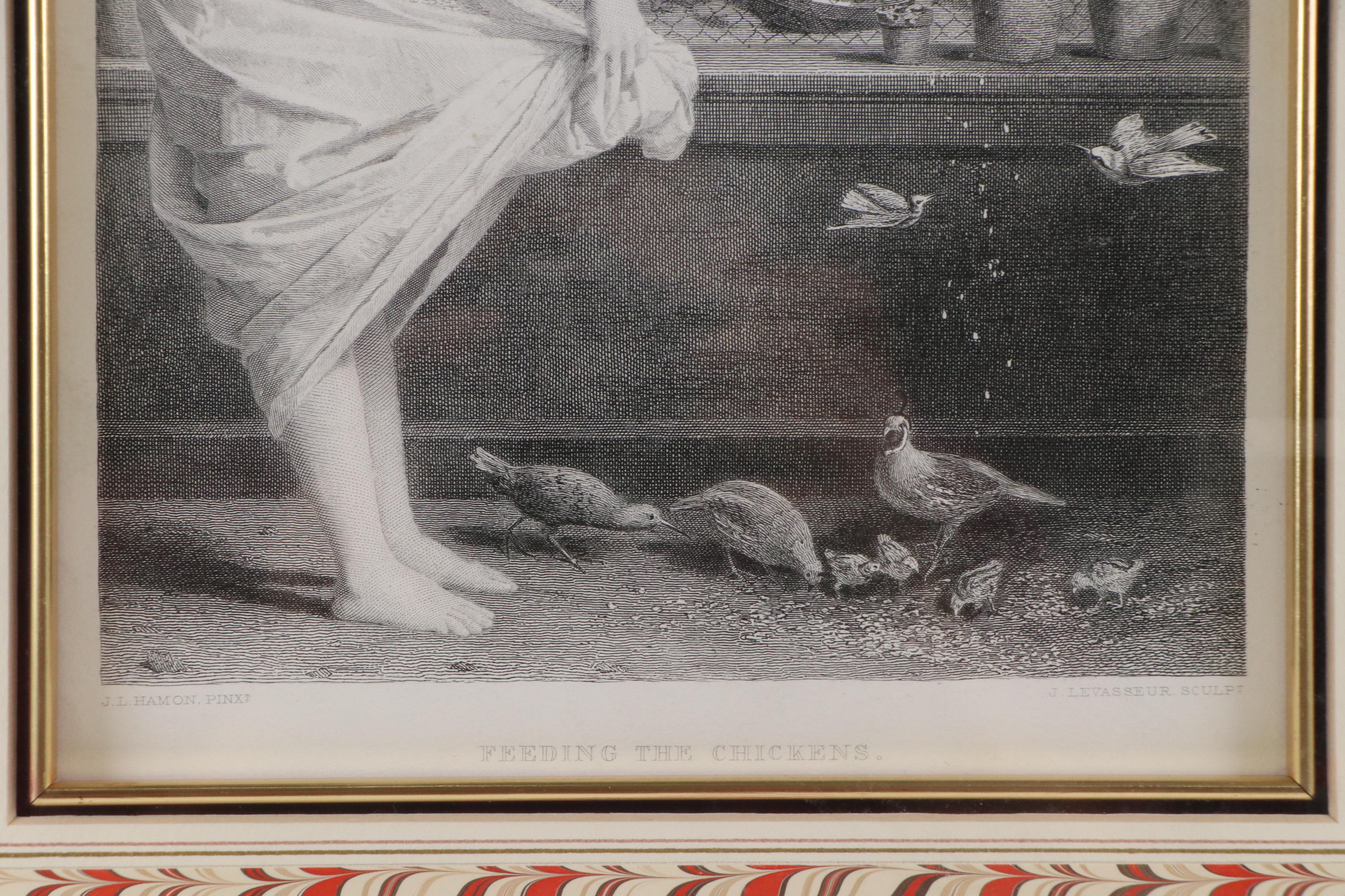 After Jean-Louis Hamon "Feeding the Chickens" and Other Engraving, Late 19th C.