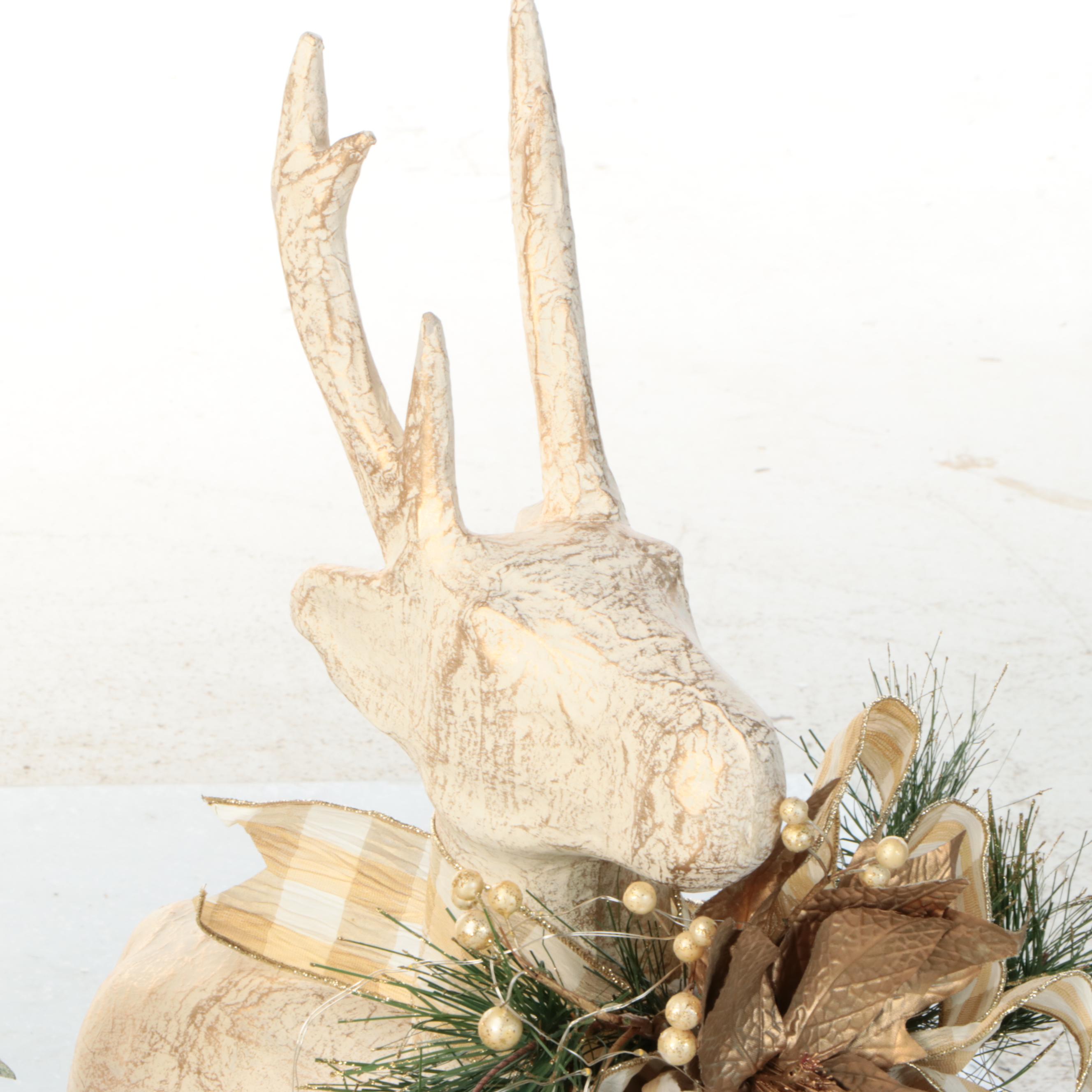 Farmhouse Aesthetic Christmas Reindeer with Ribbons and Floral Decor