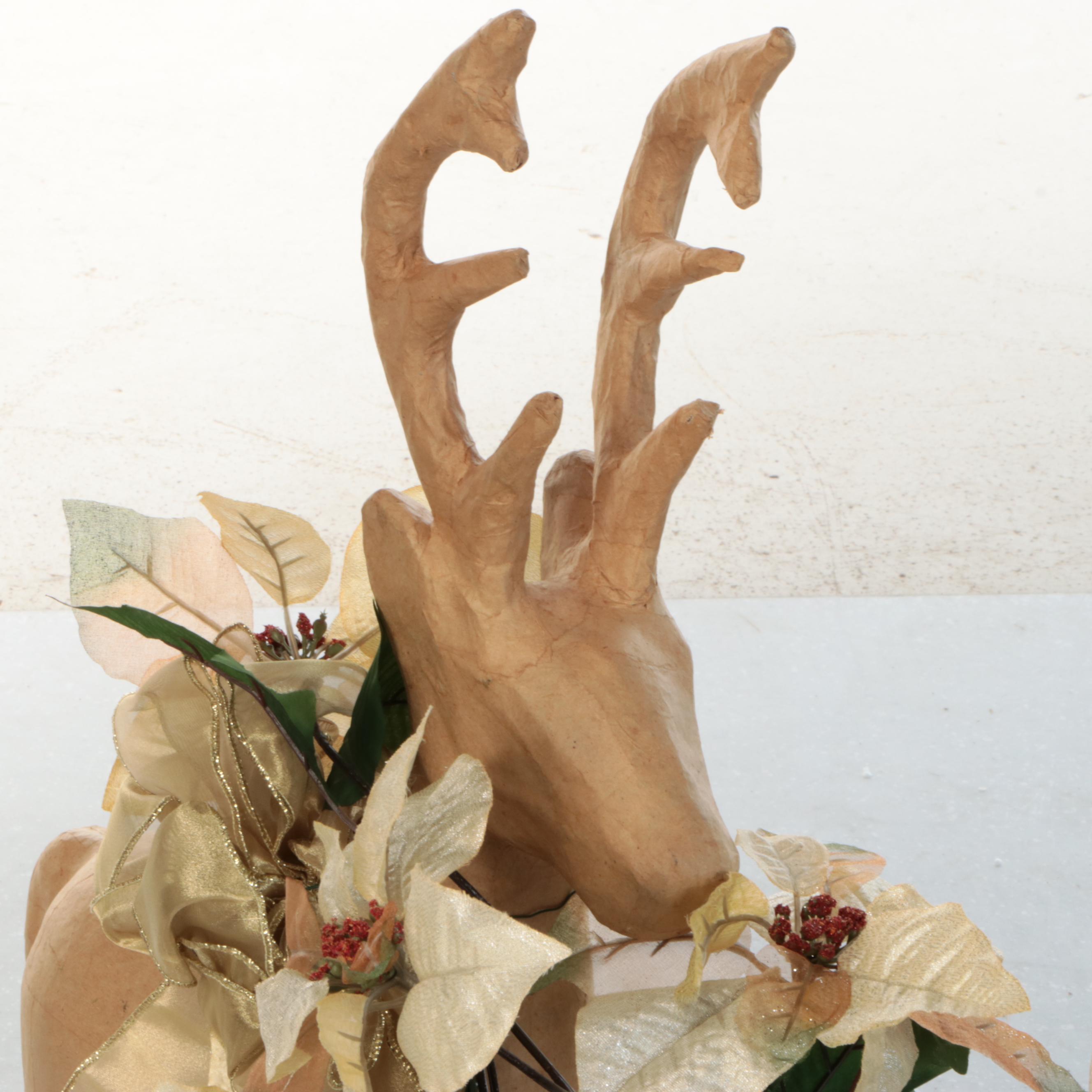 Farmhouse Aesthetic Christmas Reindeer with Ribbons and Floral Decor