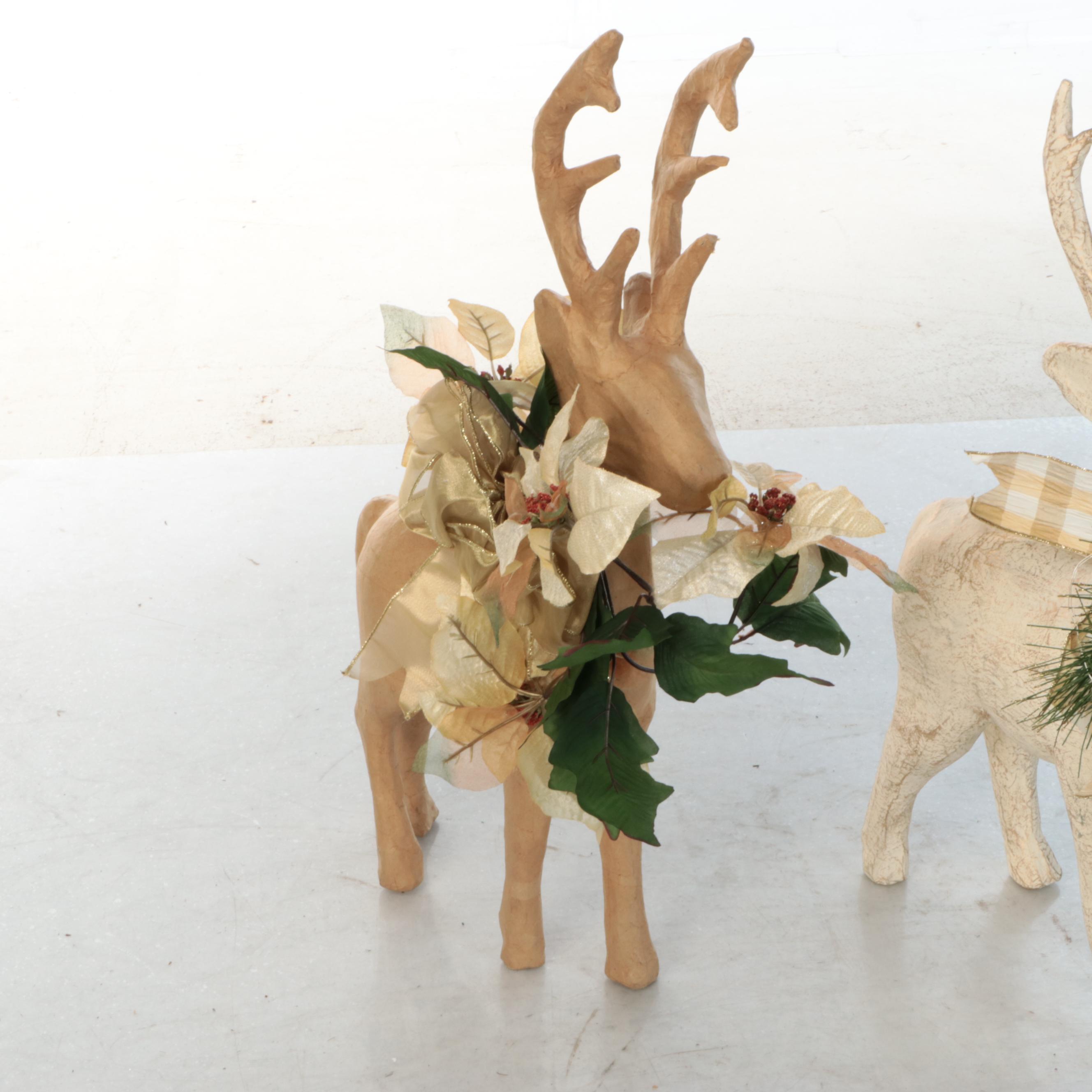 Farmhouse Aesthetic Christmas Reindeer with Ribbons and Floral Decor