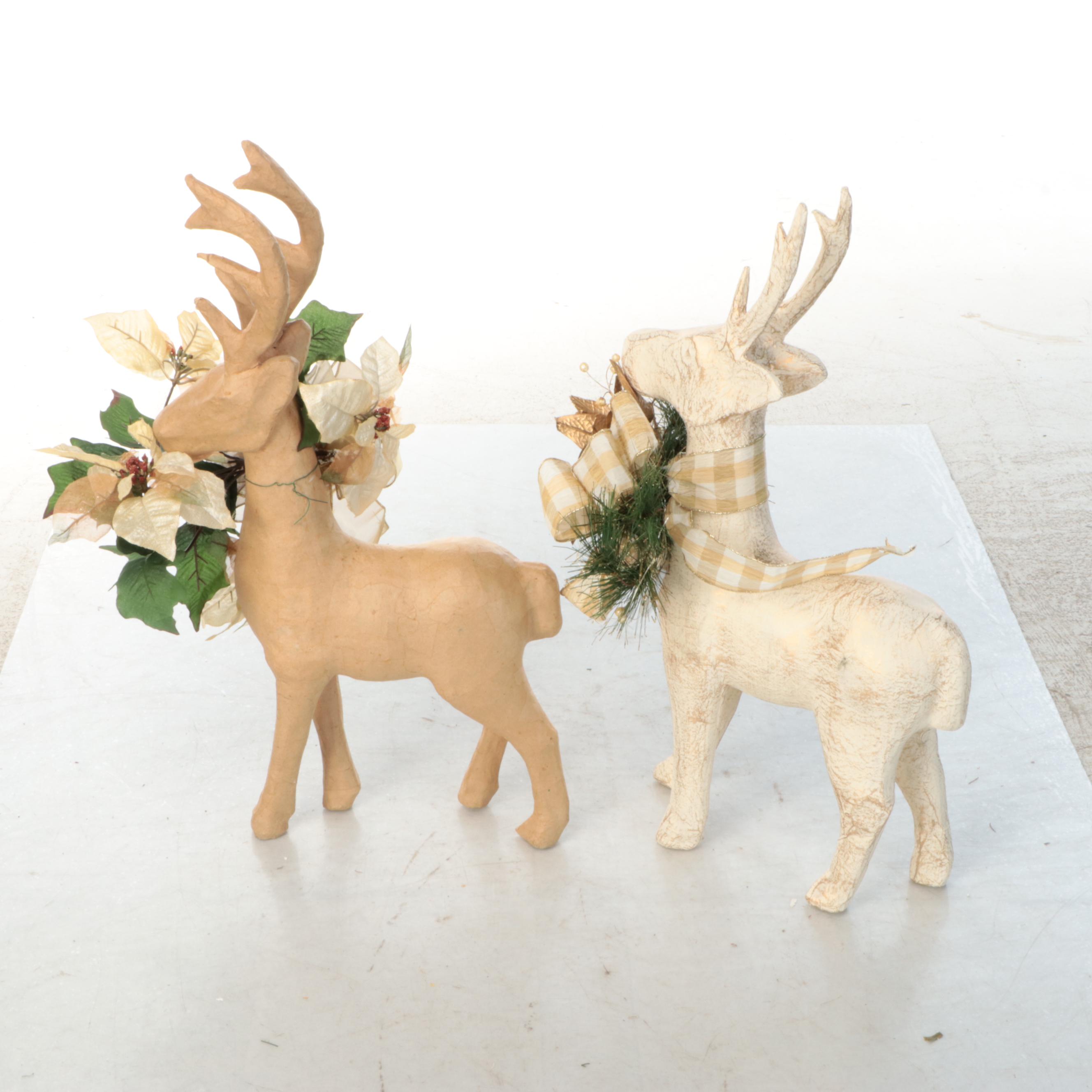 Farmhouse Aesthetic Christmas Reindeer with Ribbons and Floral Decor