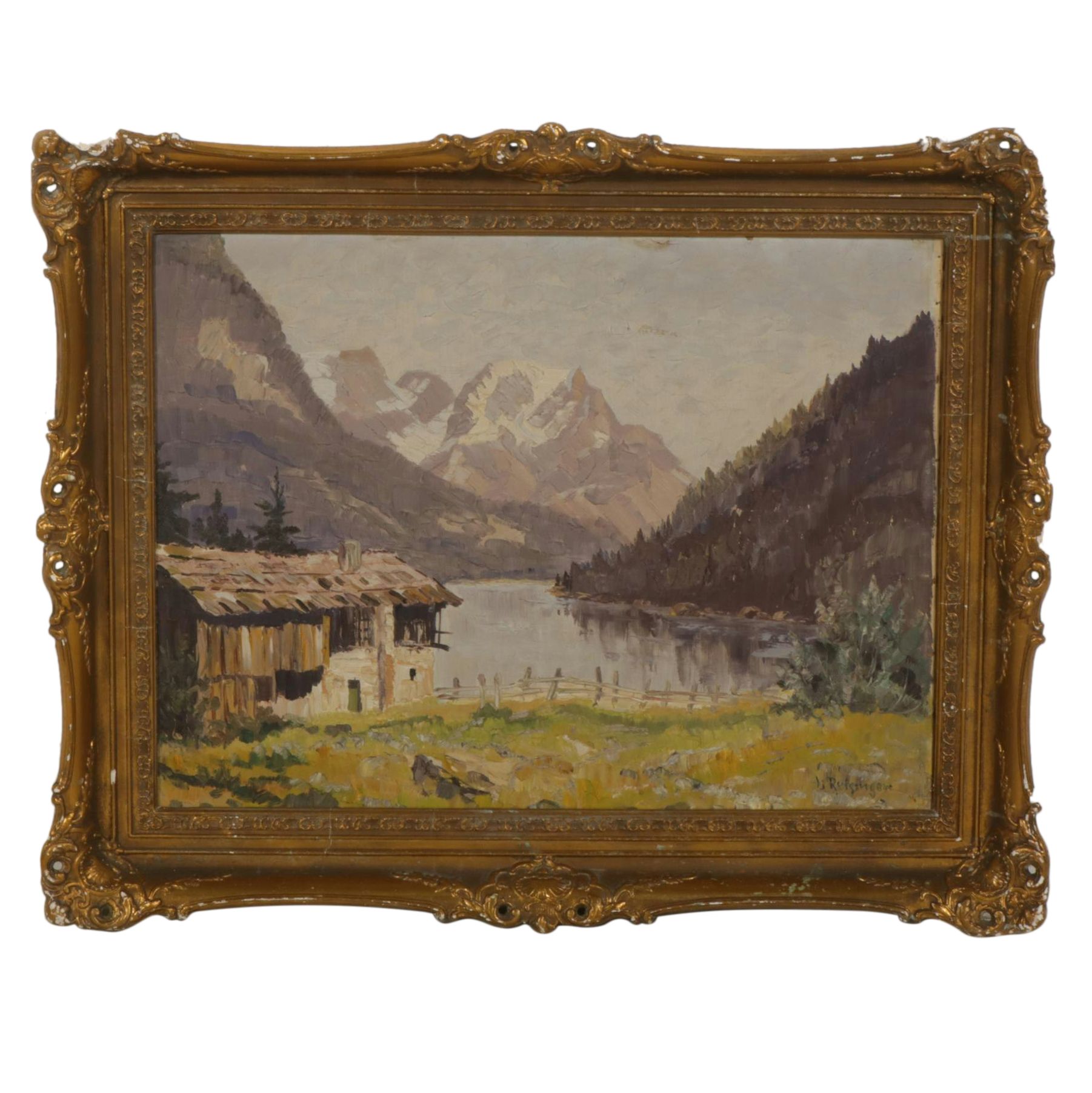 Hedwig Reisinger Impressionist Oil Painting of Mountainous Pastoral Landscape