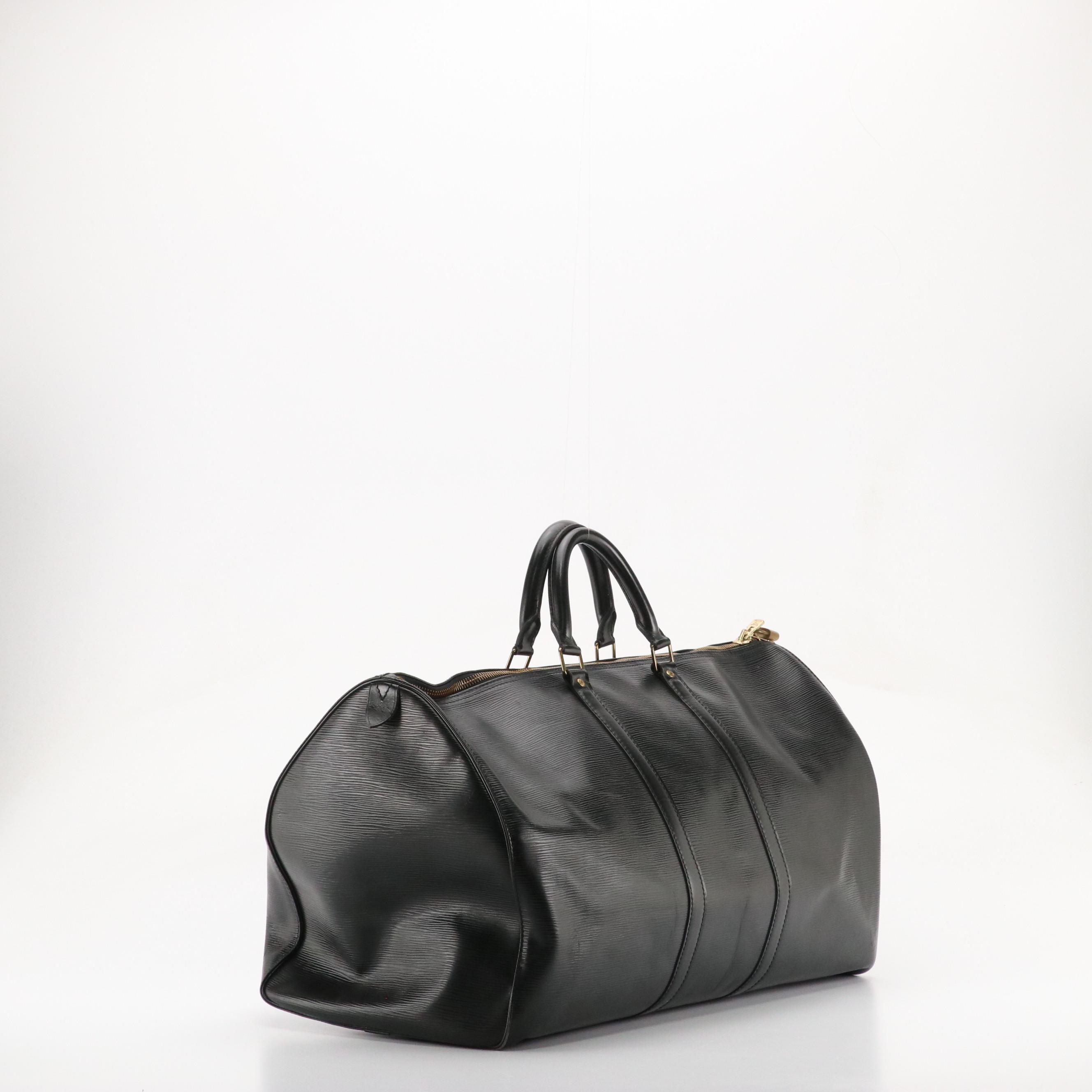 Louis Vuitton Keepall 55 in Black Epi and Smooth Leather