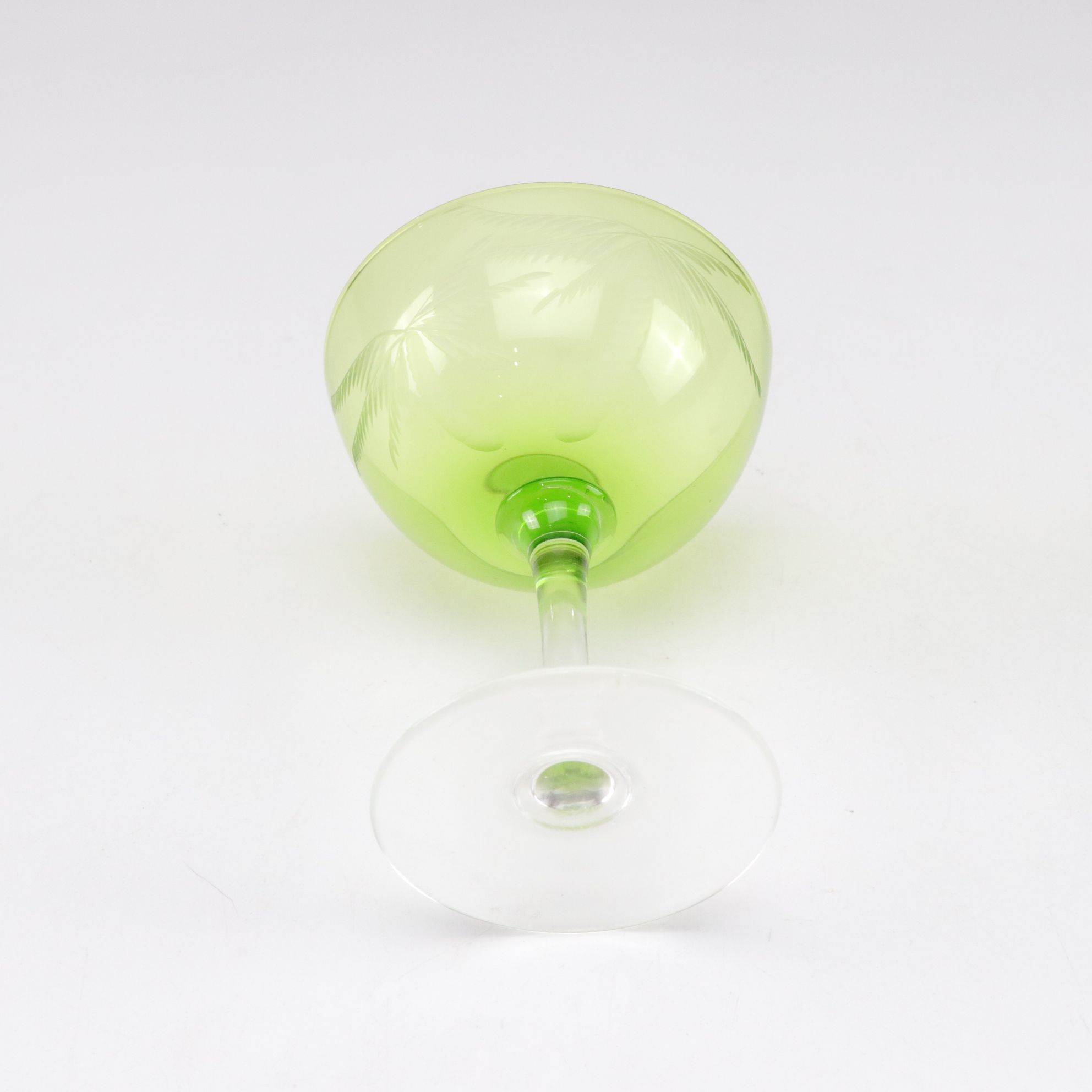 Minton "Lothian" Cream Soup Bowls with Art Deco Style Green Etched Glass Coupes