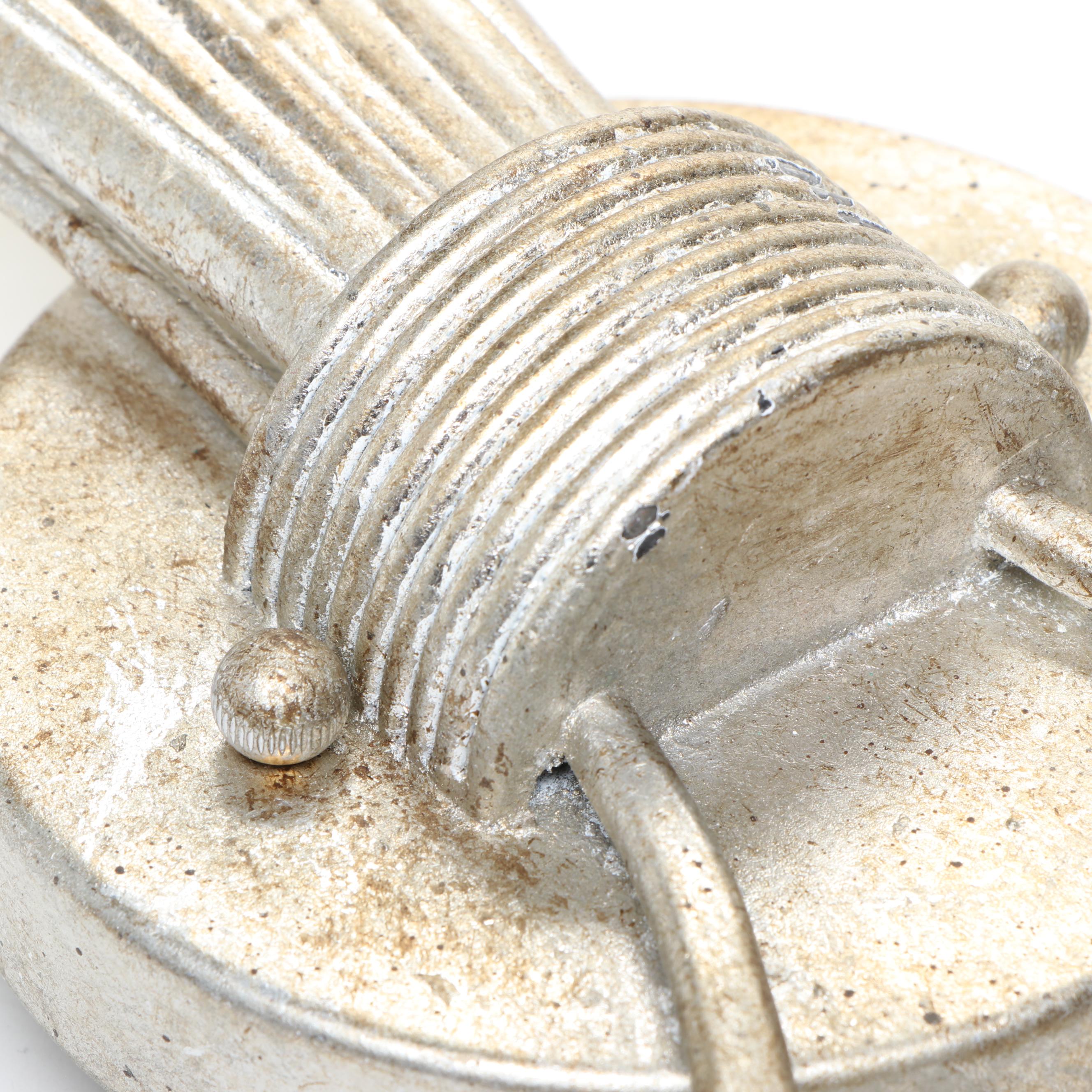 Pair of Silver Gilt Ornate Wall Candle Sconces with Grey Cotton Clip-on Shades