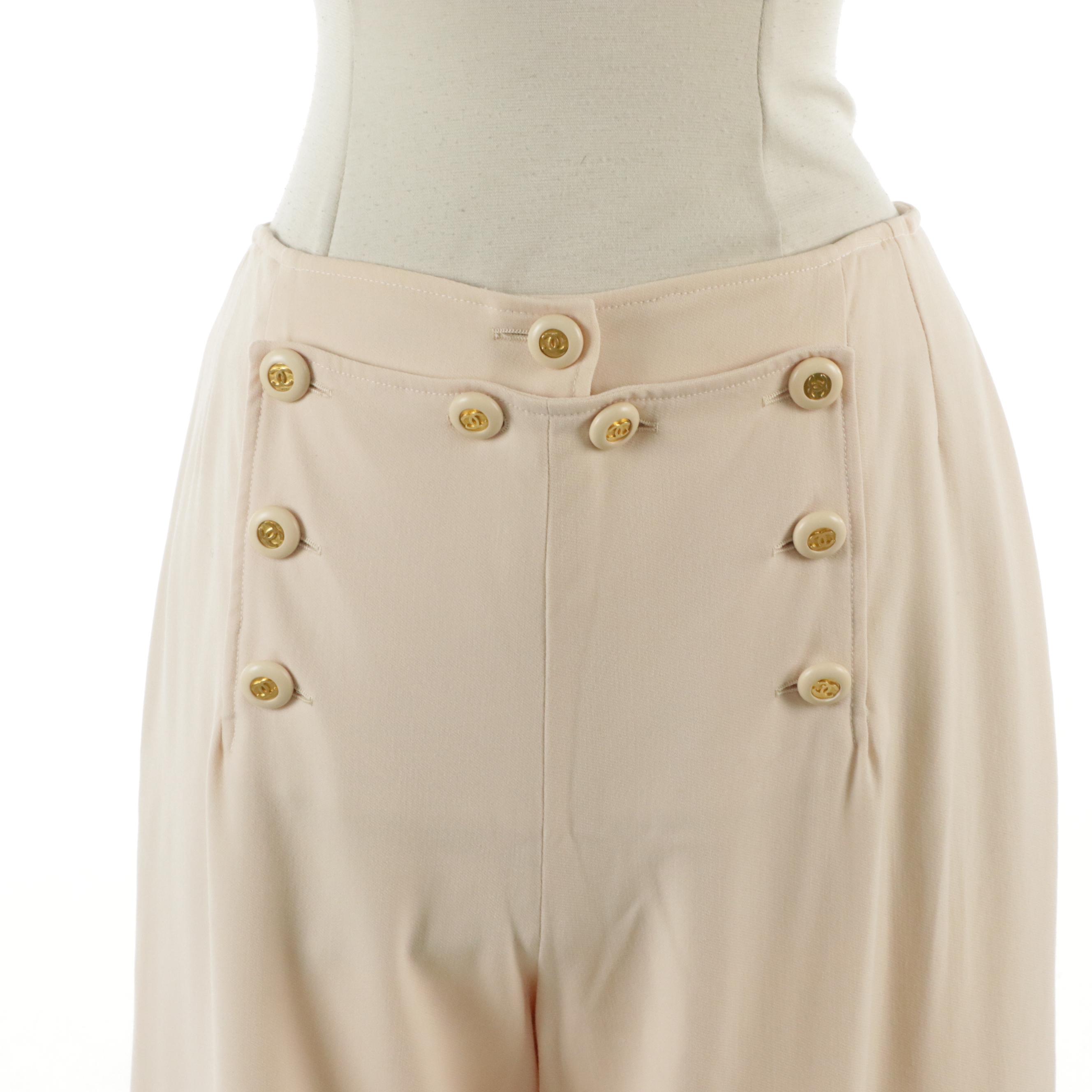 Chanel Boutique Spring Collection Sailor Inspired Trousers in Blush Pink Wool