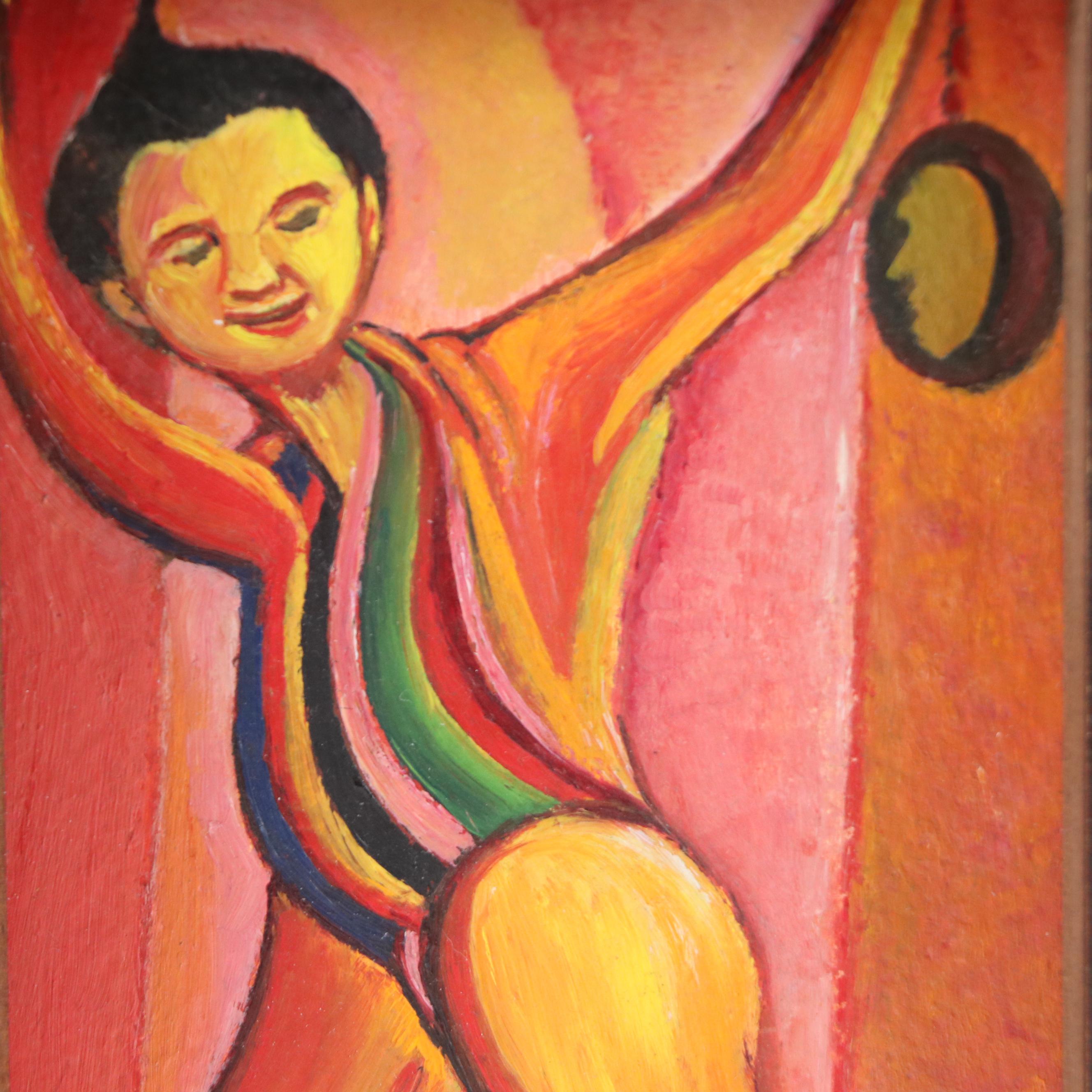 Louis Monza Miniature Expressionist Oil Painting "The Jester," 1960