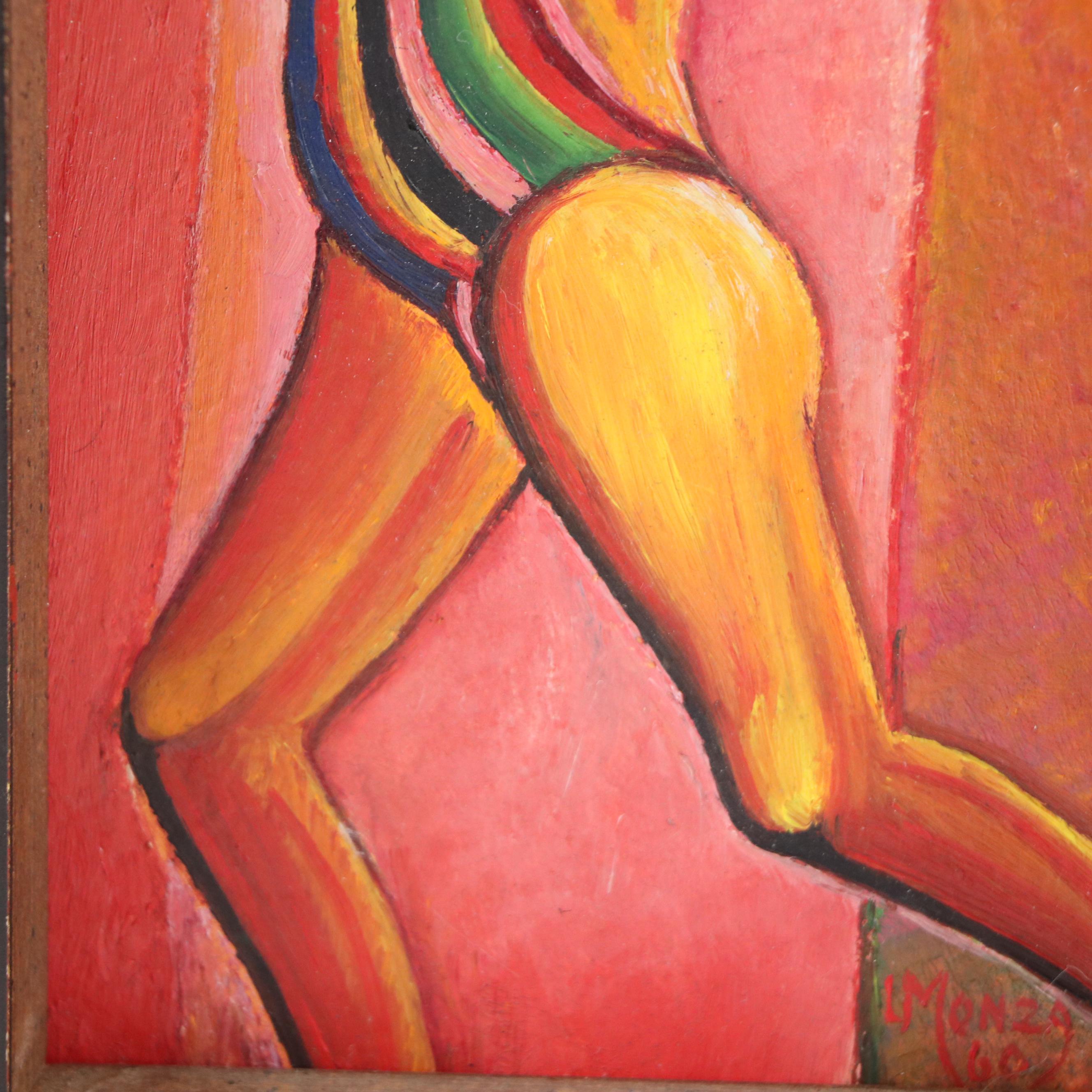 Louis Monza Miniature Expressionist Oil Painting "The Jester," 1960