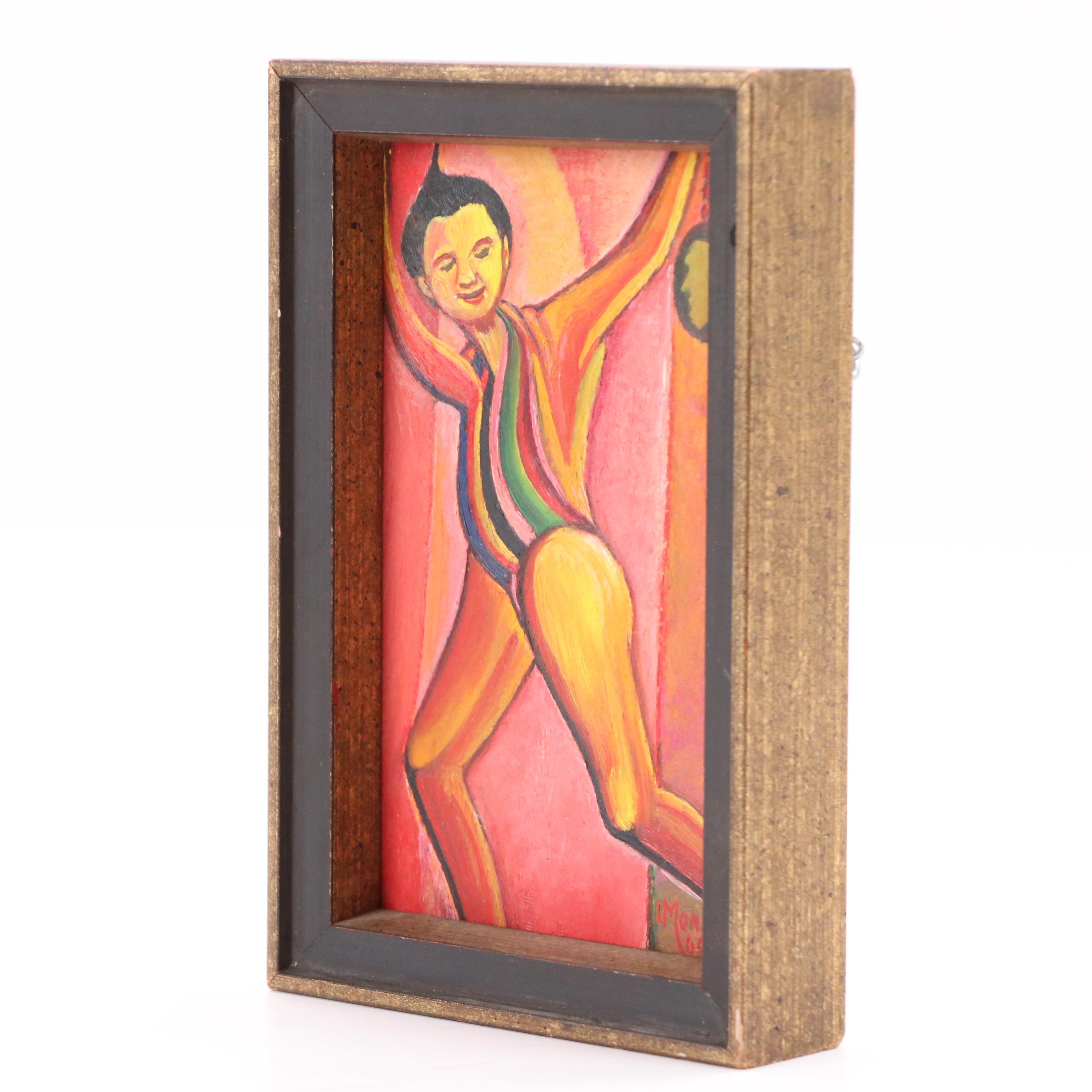 Louis Monza Miniature Expressionist Oil Painting "The Jester," 1960
